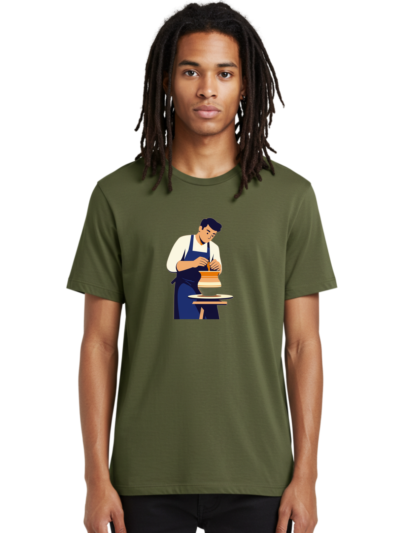 Potter-At-Work-3 Men'S Graphic Tee, 100% Cotton, Comfortable Casual Summer Wear, Machine Washable, Potter Shaping Clay, Pottery Wheel, Ceramic Art, Handmade Crafts, Skilled Artisan, Creative Process, Clay Modeling, Pottery Making Bab222