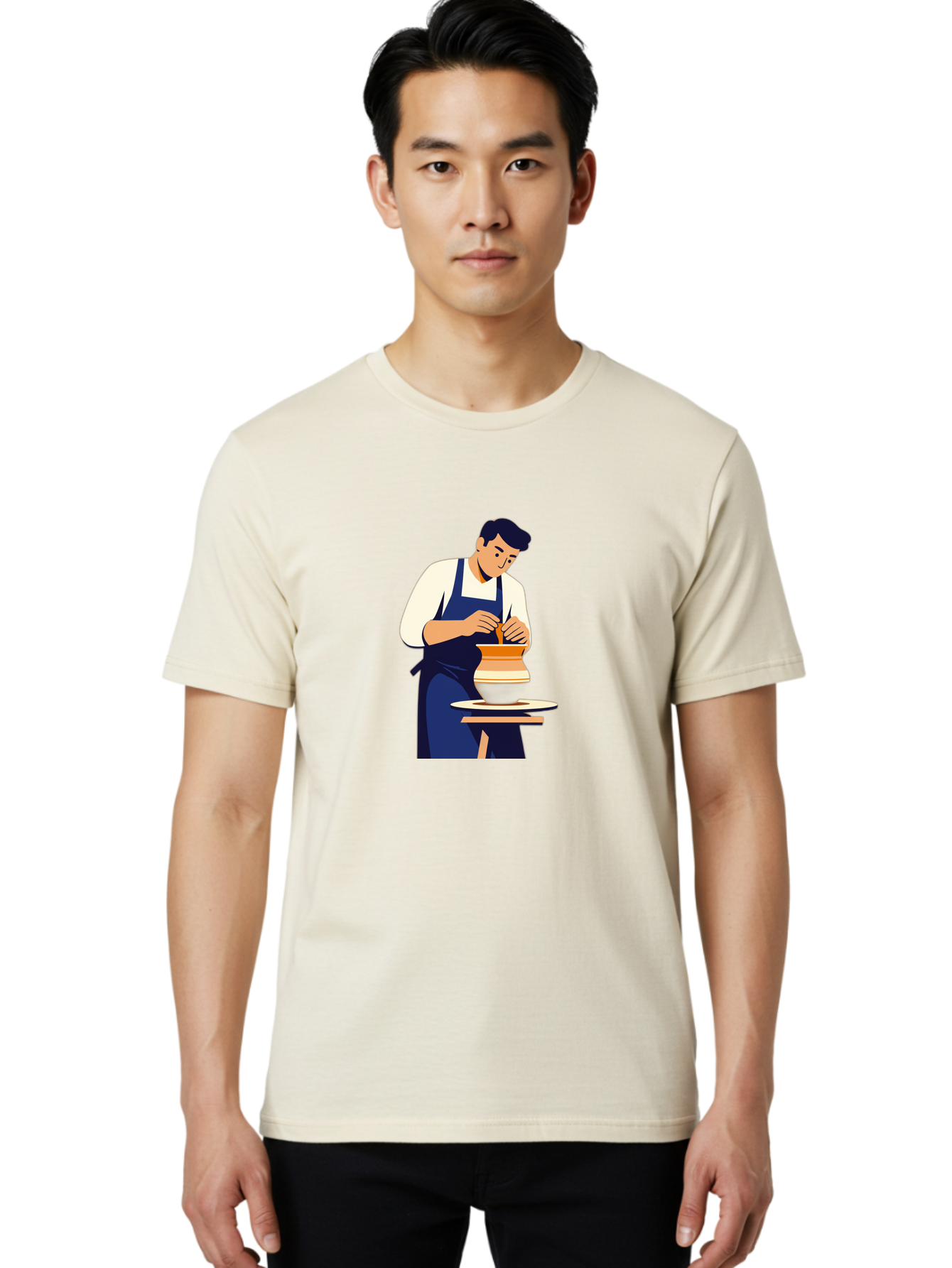 Potter-At-Work-3 Men'S Graphic Tee, 100% Cotton, Comfortable Casual Summer Wear, Machine Washable, Potter Shaping Clay, Pottery Wheel, Ceramic Art, Handmade Crafts, Skilled Artisan, Creative Process, Clay Modeling, Pottery Making Bab222