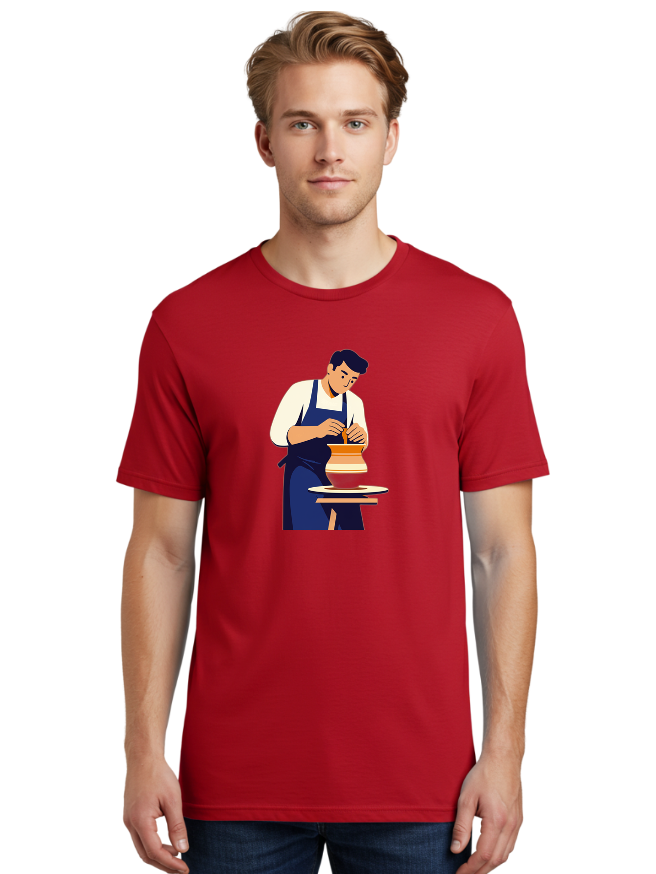 Potter-At-Work-3 Men'S Graphic Tee, 100% Cotton, Comfortable Casual Summer Wear, Machine Washable, Potter Shaping Clay, Pottery Wheel, Ceramic Art, Handmade Crafts, Skilled Artisan, Creative Process, Clay Modeling, Pottery Making Bab222