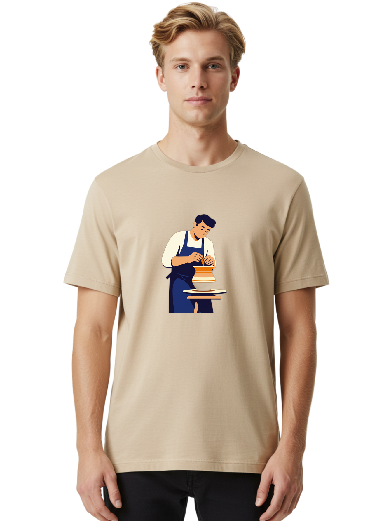 Potter-At-Work-3 Men'S Graphic Tee, 100% Cotton, Comfortable Casual Summer Wear, Machine Washable, Potter Shaping Clay, Pottery Wheel, Ceramic Art, Handmade Crafts, Skilled Artisan, Creative Process, Clay Modeling, Pottery Making Bab222