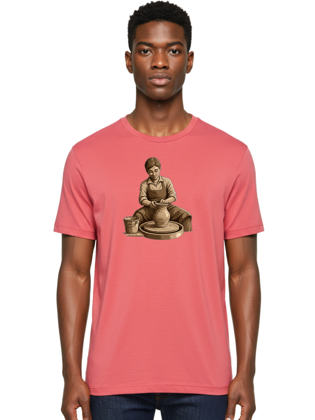 Potter-At-Work-4 Men'S Graphic Tee, 100% Cotton, Comfortable Casual Summer Wear, Machine Washable, Pottery Making, Ceramic Art, Clay Modeling, Potter'S Wheel, Creative Process, Handmade Crafts, Artisanal Skills, Traditional Craftsmanship, Bab223