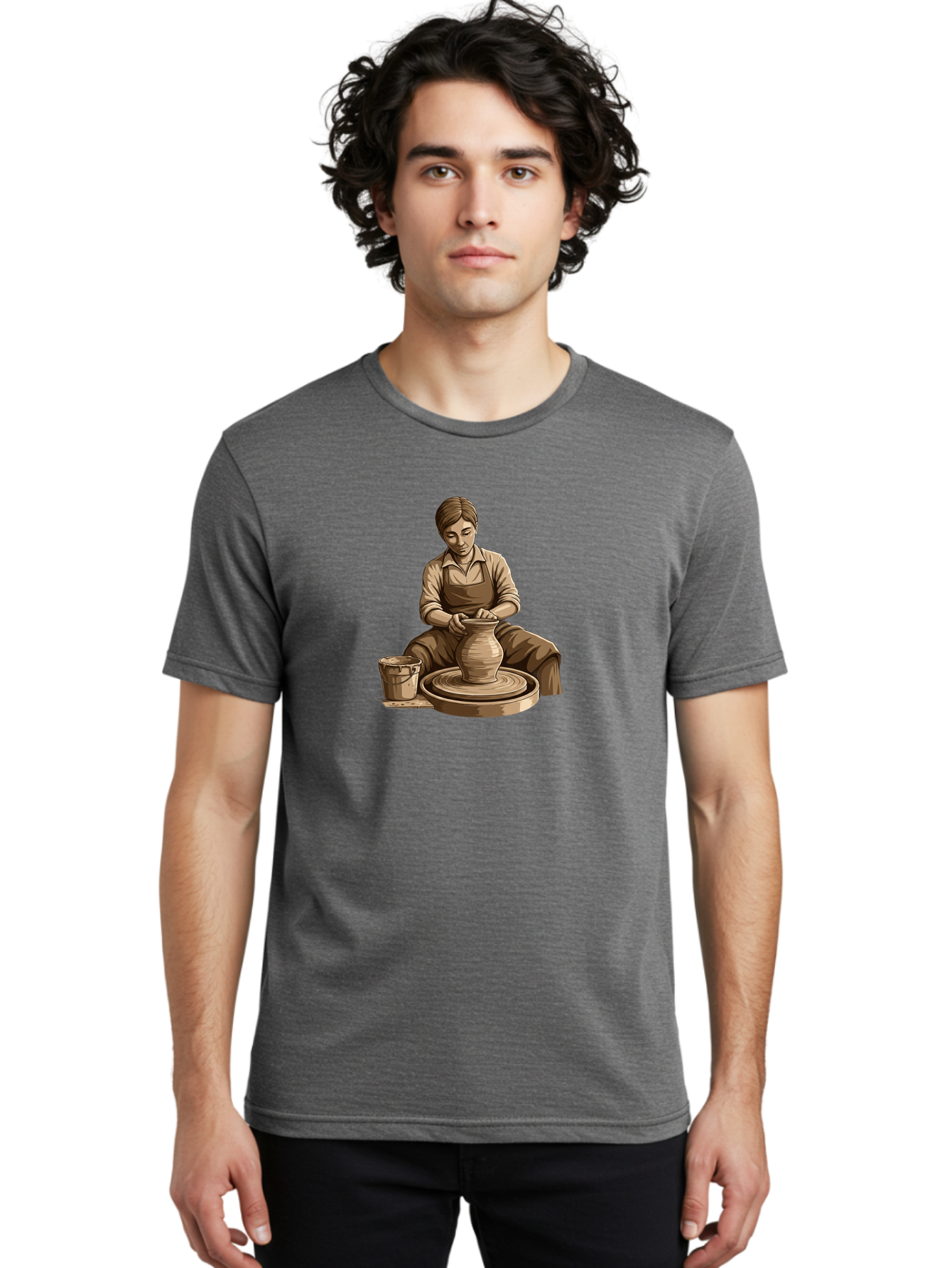 Potter-At-Work-4 Men'S Graphic Tee, 100% Cotton, Comfortable Casual Summer Wear, Machine Washable, Pottery Making, Ceramic Art, Clay Modeling, Potter'S Wheel, Creative Process, Handmade Crafts, Artisanal Skills, Traditional Craftsmanship, Bab223