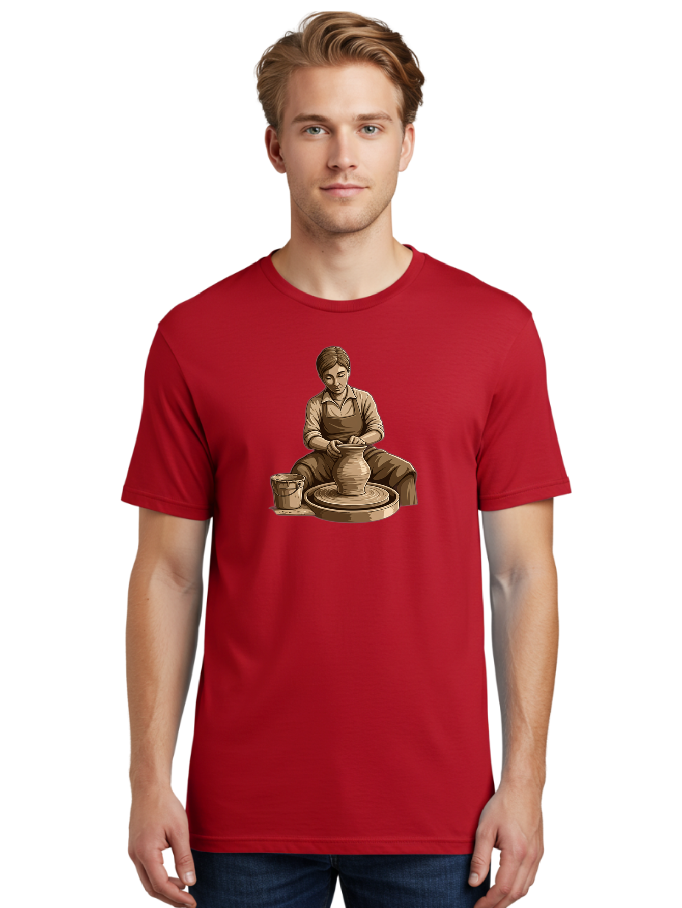 Potter-At-Work-4 Men'S Graphic Tee, 100% Cotton, Comfortable Casual Summer Wear, Machine Washable, Pottery Making, Ceramic Art, Clay Modeling, Potter'S Wheel, Creative Process, Handmade Crafts, Artisanal Skills, Traditional Craftsmanship, Bab223