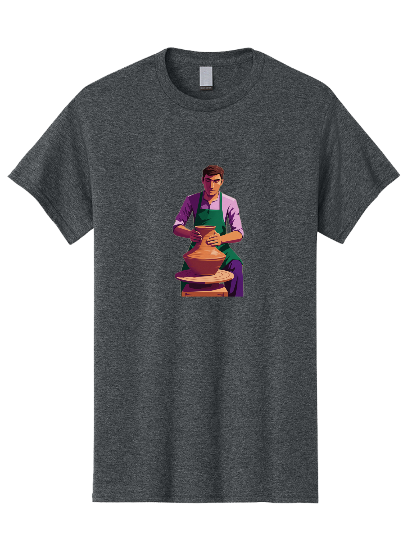 Potter-At-Work-5 Men'S Graphic Tee, 100% Cotton, Comfortable Casual Summer Wear, Machine Washable, Potter Shaping Clay, Handmade Pottery, Ceramic Art, Potter'S Wheel, Craftsmanship, Artisan Skills, Creative Process, Clay Modeling, Bab224
