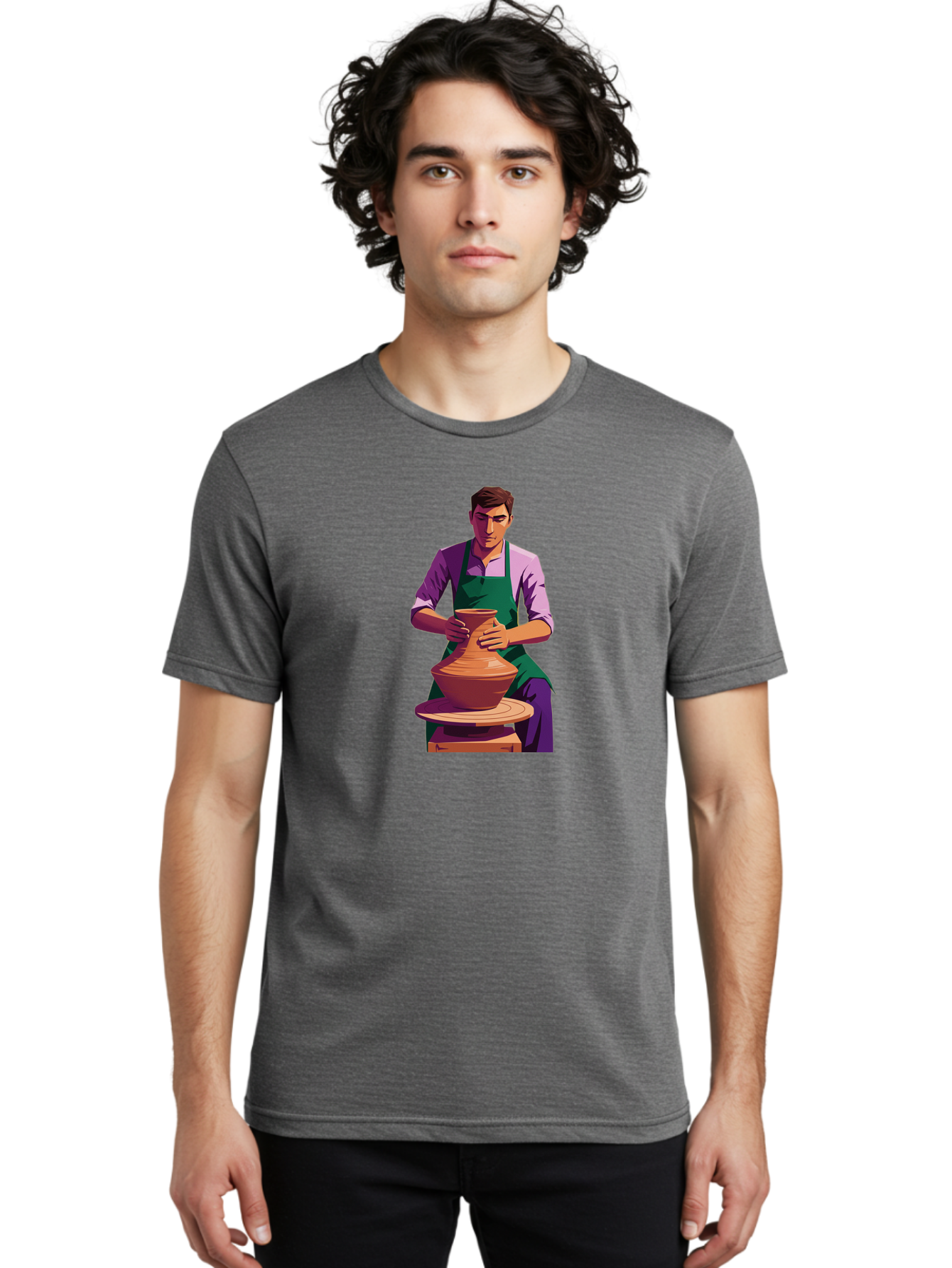 Potter-At-Work-5 Men'S Graphic Tee, 100% Cotton, Comfortable Casual Summer Wear, Machine Washable, Potter Shaping Clay, Handmade Pottery, Ceramic Art, Potter'S Wheel, Craftsmanship, Artisan Skills, Creative Process, Clay Modeling, Bab224