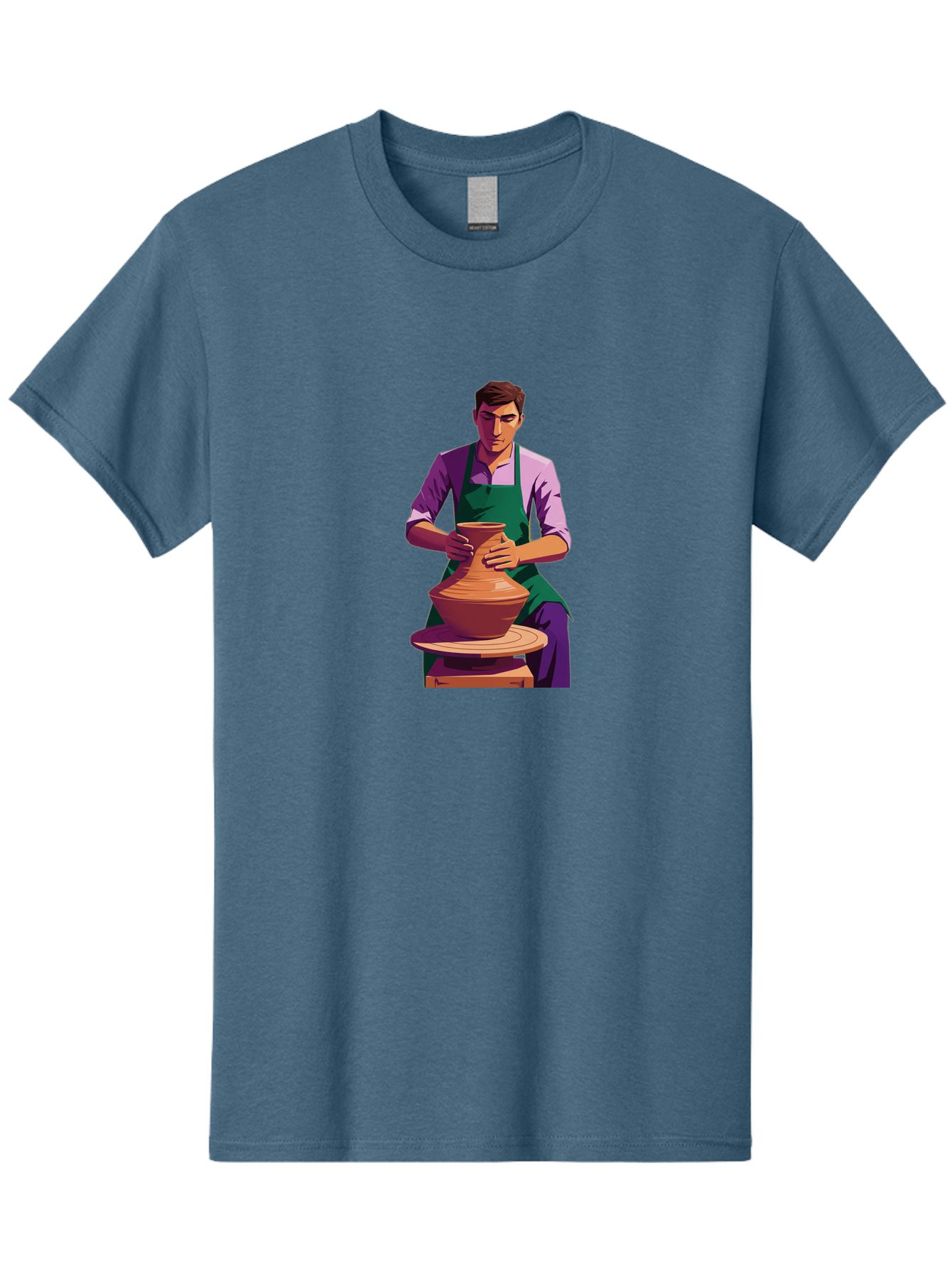 Potter-At-Work-5 Men'S Graphic Tee, 100% Cotton, Comfortable Casual Summer Wear, Machine Washable, Potter Shaping Clay, Handmade Pottery, Ceramic Art, Potter'S Wheel, Craftsmanship, Artisan Skills, Creative Process, Clay Modeling, Bab224