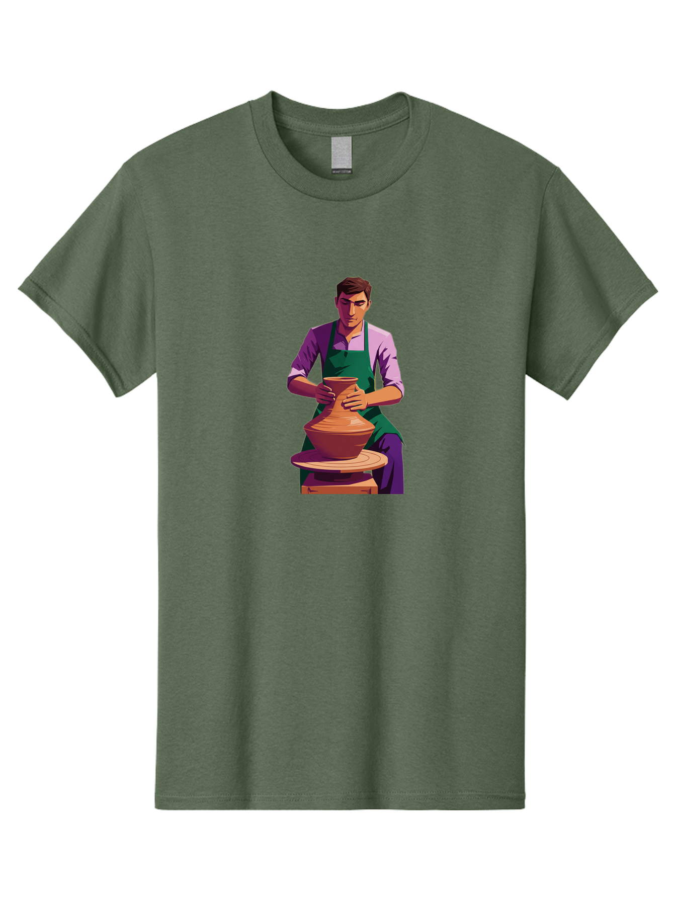 Potter-At-Work-5 Men'S Graphic Tee, 100% Cotton, Comfortable Casual Summer Wear, Machine Washable, Potter Shaping Clay, Handmade Pottery, Ceramic Art, Potter'S Wheel, Craftsmanship, Artisan Skills, Creative Process, Clay Modeling, Bab224