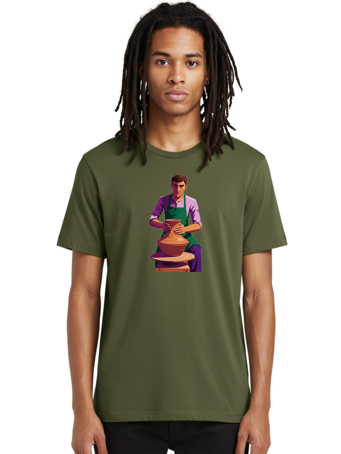 Potter-At-Work-5 Men'S Graphic Tee, 100% Cotton, Comfortable Casual Summer Wear, Machine Washable, Potter Shaping Clay, Handmade Pottery, Ceramic Art, Potter'S Wheel, Craftsmanship, Artisan Skills, Creative Process, Clay Modeling, Bab224