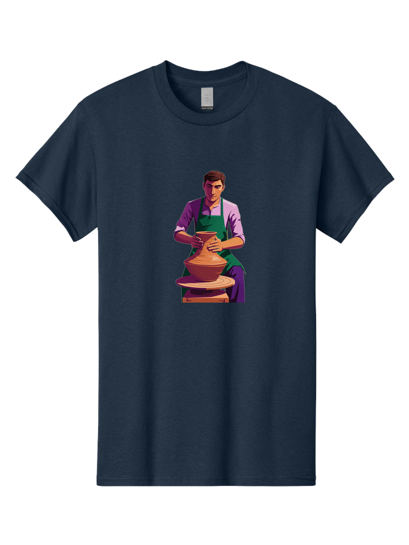 Potter-At-Work-5 Men'S Graphic Tee, 100% Cotton, Comfortable Casual Summer Wear, Machine Washable, Potter Shaping Clay, Handmade Pottery, Ceramic Art, Potter'S Wheel, Craftsmanship, Artisan Skills, Creative Process, Clay Modeling, Bab224