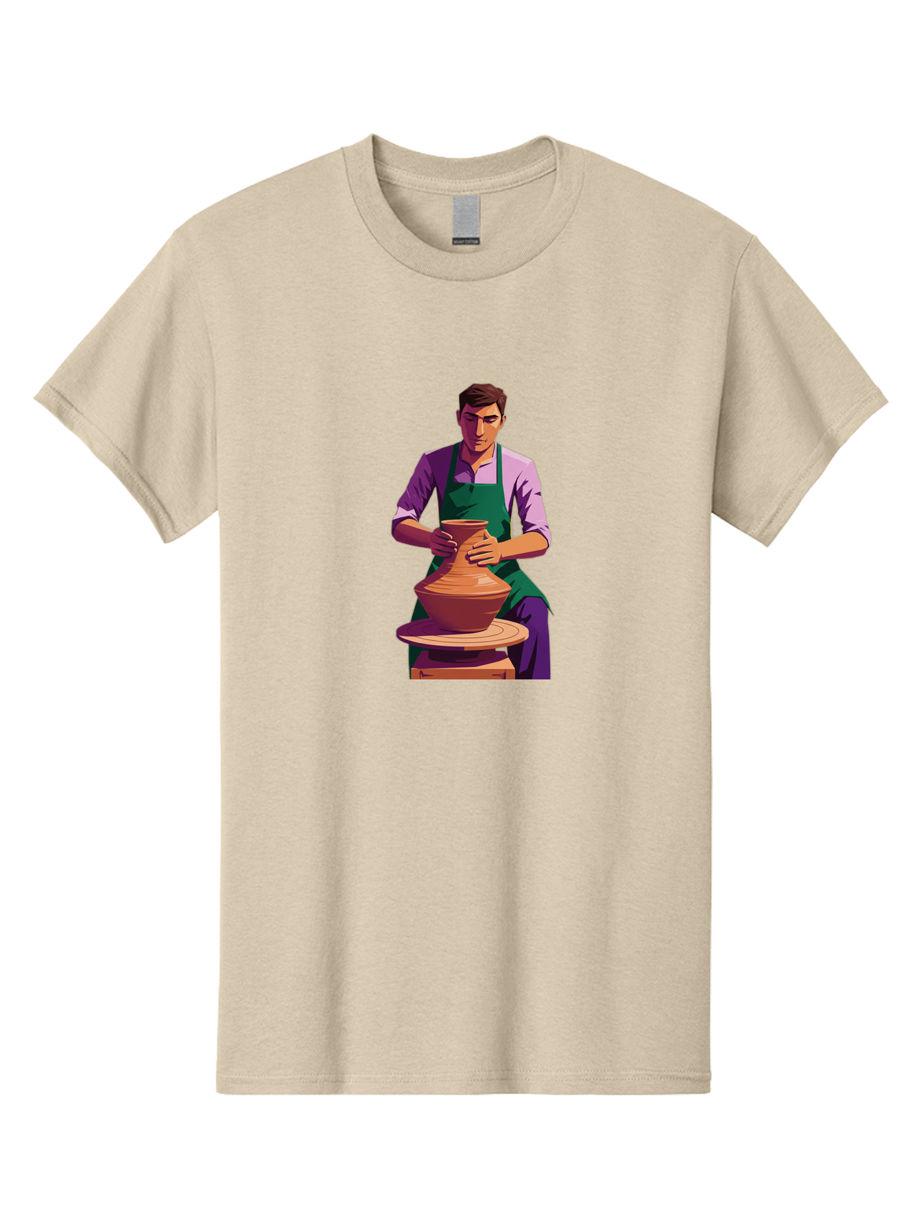 Potter-At-Work-5 Men'S Graphic Tee, 100% Cotton, Comfortable Casual Summer Wear, Machine Washable, Potter Shaping Clay, Handmade Pottery, Ceramic Art, Potter'S Wheel, Craftsmanship, Artisan Skills, Creative Process, Clay Modeling, Bab224