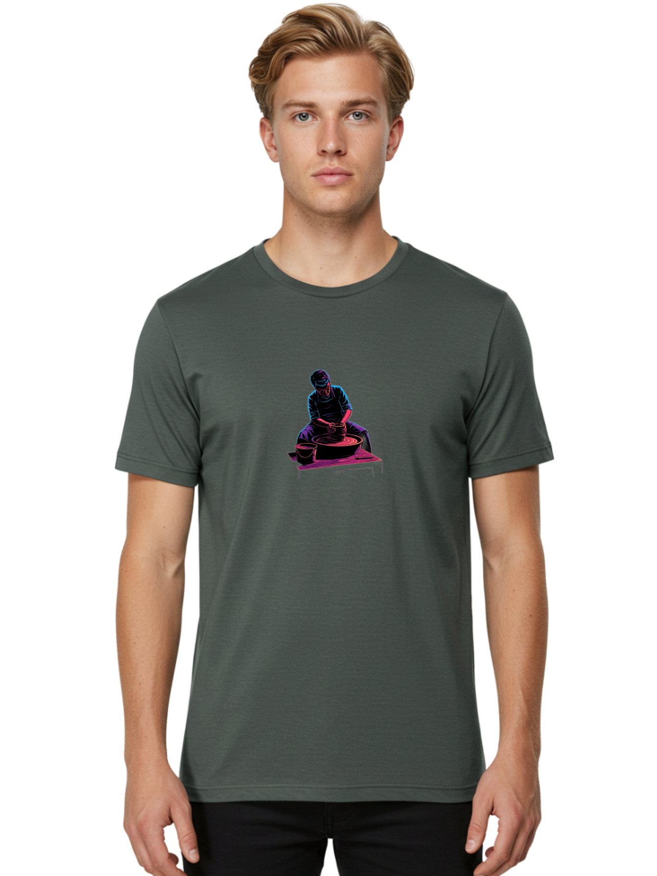 Potter-At-Work-6 Men'S Graphic Tee, 100% Cotton, Comfortable Casual Summer Wear, Machine Washable, Potter Working On Pottery Wheel, Clay Modeling, Artisanal Craftsmanship, Handcrafted Ceramics, Creative Process, Skilled Artisan Bab225