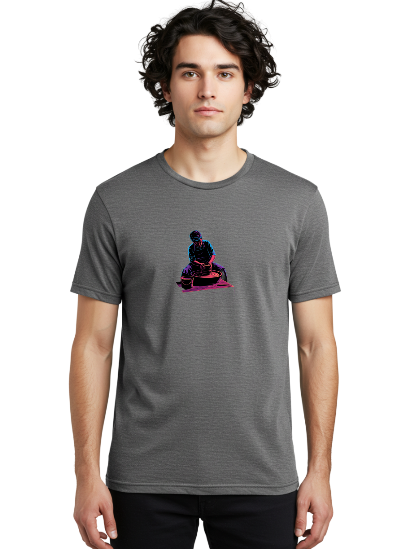 Potter-At-Work-6 Men'S Graphic Tee, 100% Cotton, Comfortable Casual Summer Wear, Machine Washable, Potter Working On Pottery Wheel, Clay Modeling, Artisanal Craftsmanship, Handcrafted Ceramics, Creative Process, Skilled Artisan Bab225