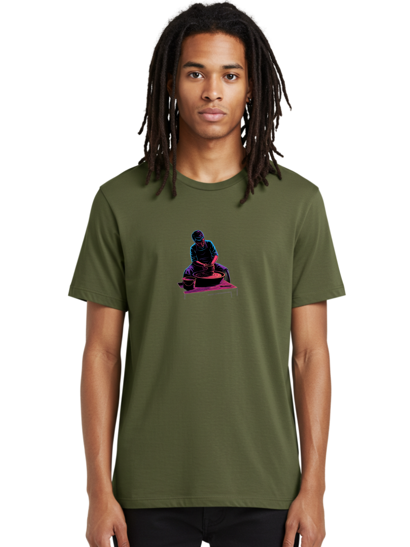 Potter-At-Work-6 Men'S Graphic Tee, 100% Cotton, Comfortable Casual Summer Wear, Machine Washable, Potter Working On Pottery Wheel, Clay Modeling, Artisanal Craftsmanship, Handcrafted Ceramics, Creative Process, Skilled Artisan Bab225