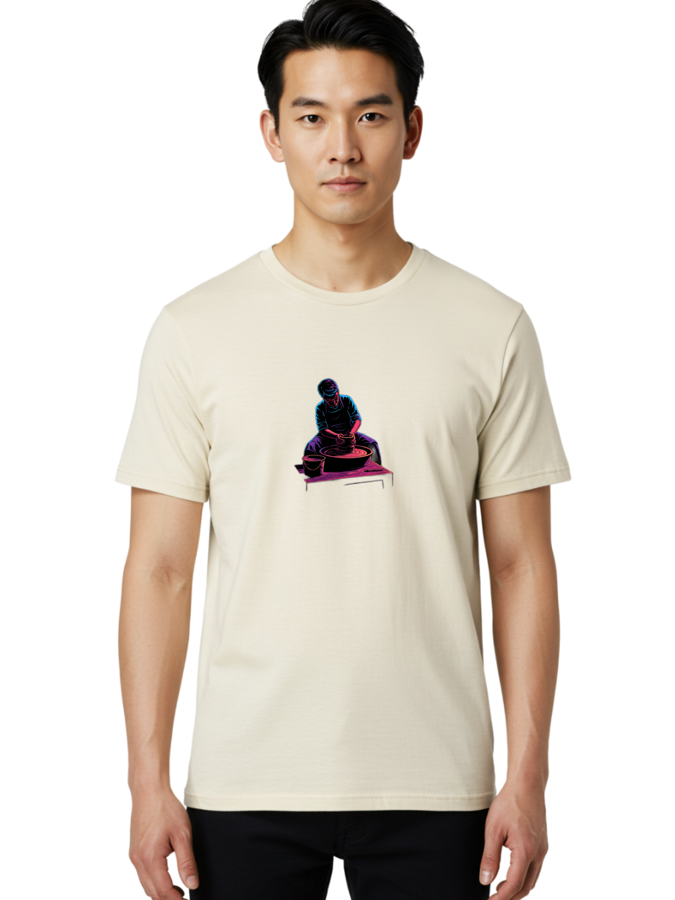 Potter-At-Work-6 Men'S Graphic Tee, 100% Cotton, Comfortable Casual Summer Wear, Machine Washable, Potter Working On Pottery Wheel, Clay Modeling, Artisanal Craftsmanship, Handcrafted Ceramics, Creative Process, Skilled Artisan Bab225