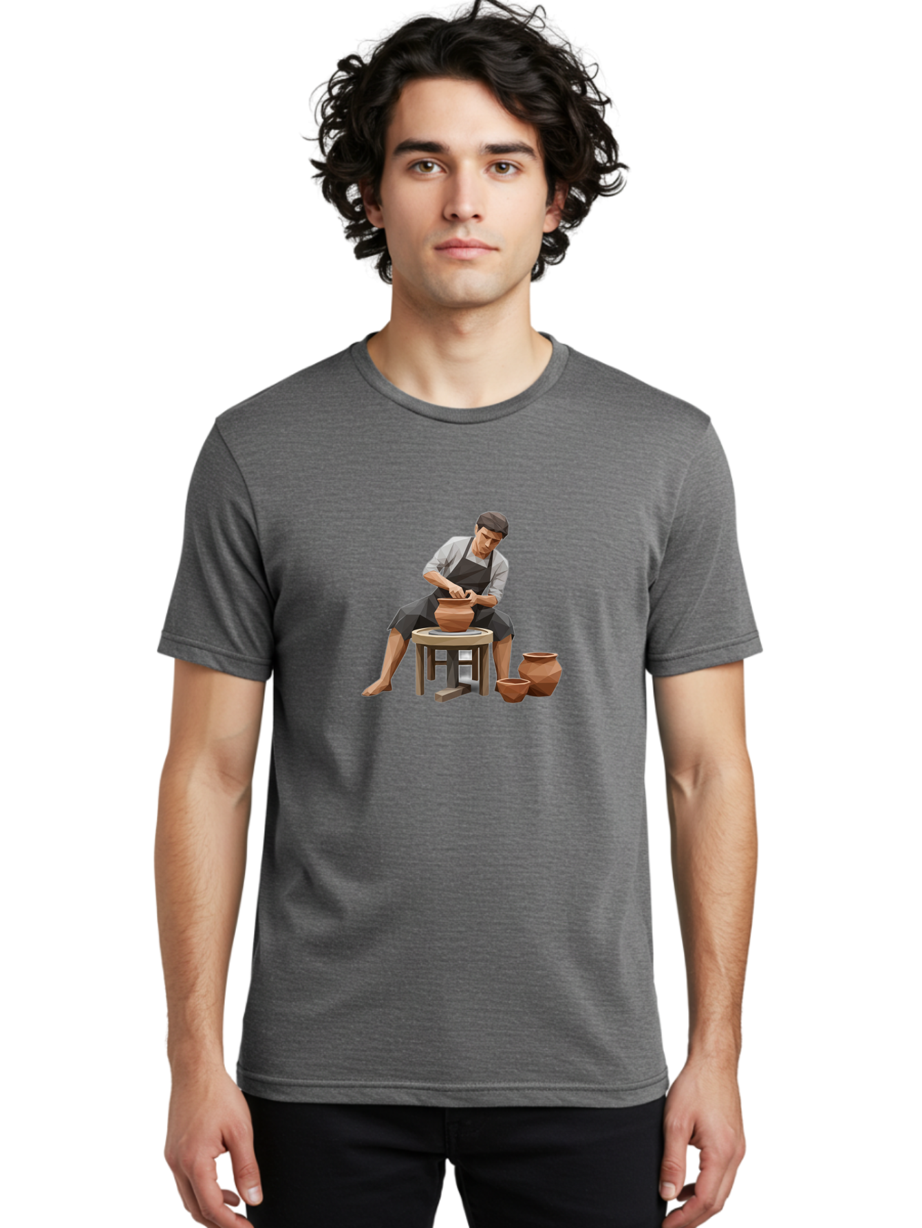 Potter-At-Work-7 Men'S Graphic Tee, 100% Cotton, Comfortable Casual Summer Wear, Machine Washable, Potter'S Wheel, Ceramic Art, Handmade Pottery, Clay Modeling, Artisanal Crafts, Creative Process, Pottery Making, Studio Pottery Bab226