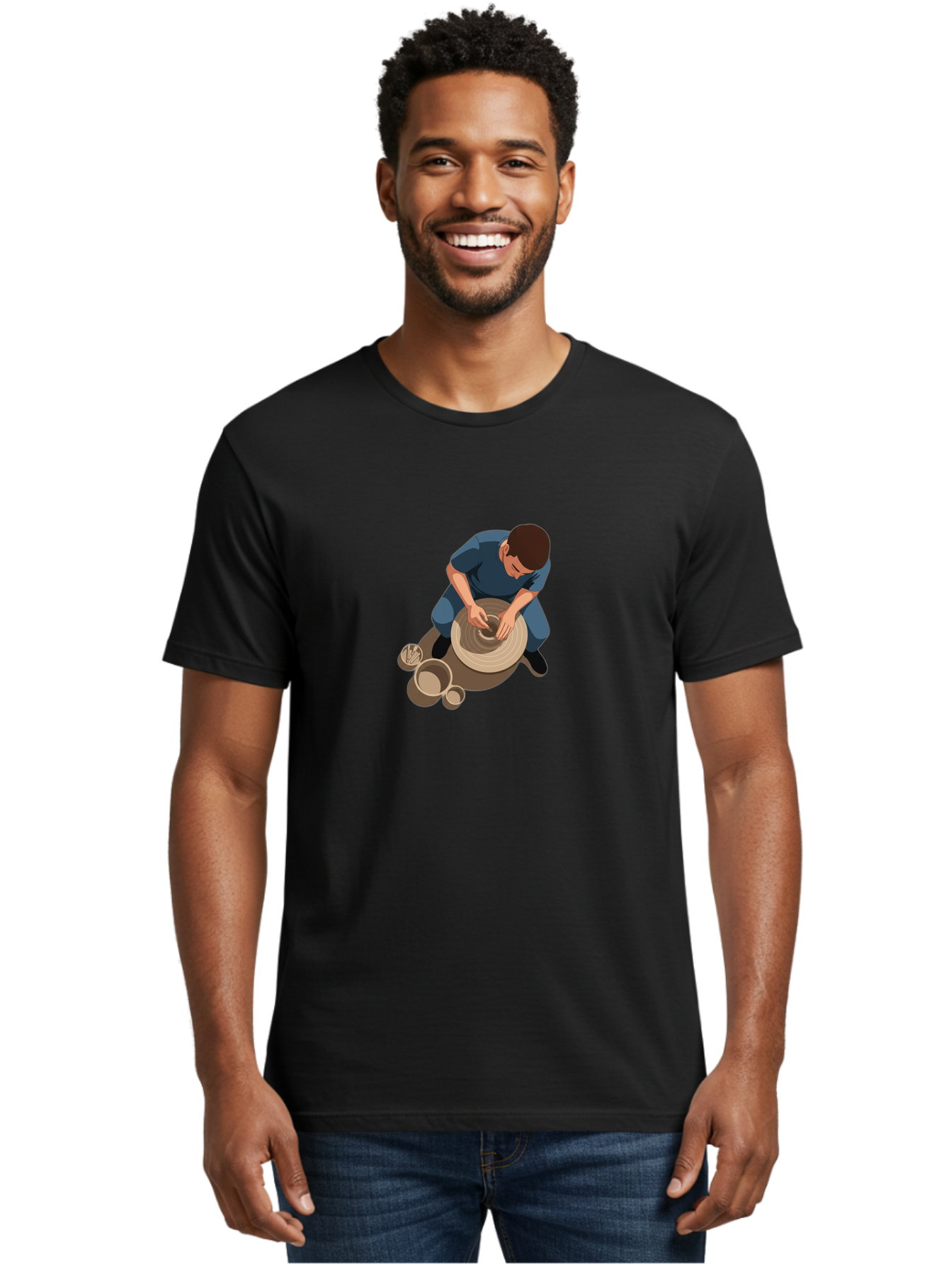 Potter-At-Work-8 Men'S Graphic Tee, 100% Cotton, Comfortable Casual Summer Wear, Machine Washable, Potter Crafting Ceramics, Pottery Wheel In Action, Creative Process, Handmade Pottery, Artisanal Craftsmanship, Clay Modeling, Bab227