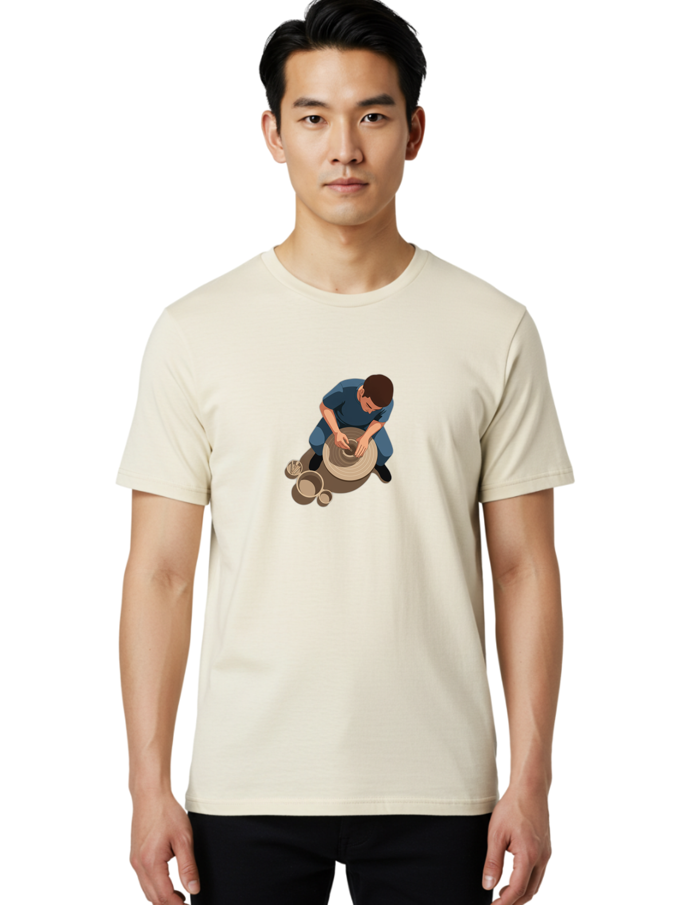 Potter-At-Work-8 Men'S Graphic Tee, 100% Cotton, Comfortable Casual Summer Wear, Machine Washable, Potter Crafting Ceramics, Pottery Wheel In Action, Creative Process, Handmade Pottery, Artisanal Craftsmanship, Clay Modeling, Bab227