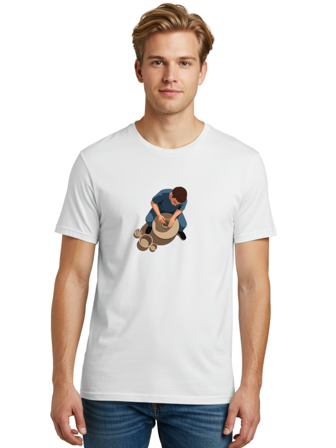 Potter-At-Work-8 Men'S Graphic Tee, 100% Cotton, Comfortable Casual Summer Wear, Machine Washable, Potter Crafting Ceramics, Pottery Wheel In Action, Creative Process, Handmade Pottery, Artisanal Craftsmanship, Clay Modeling, Bab227