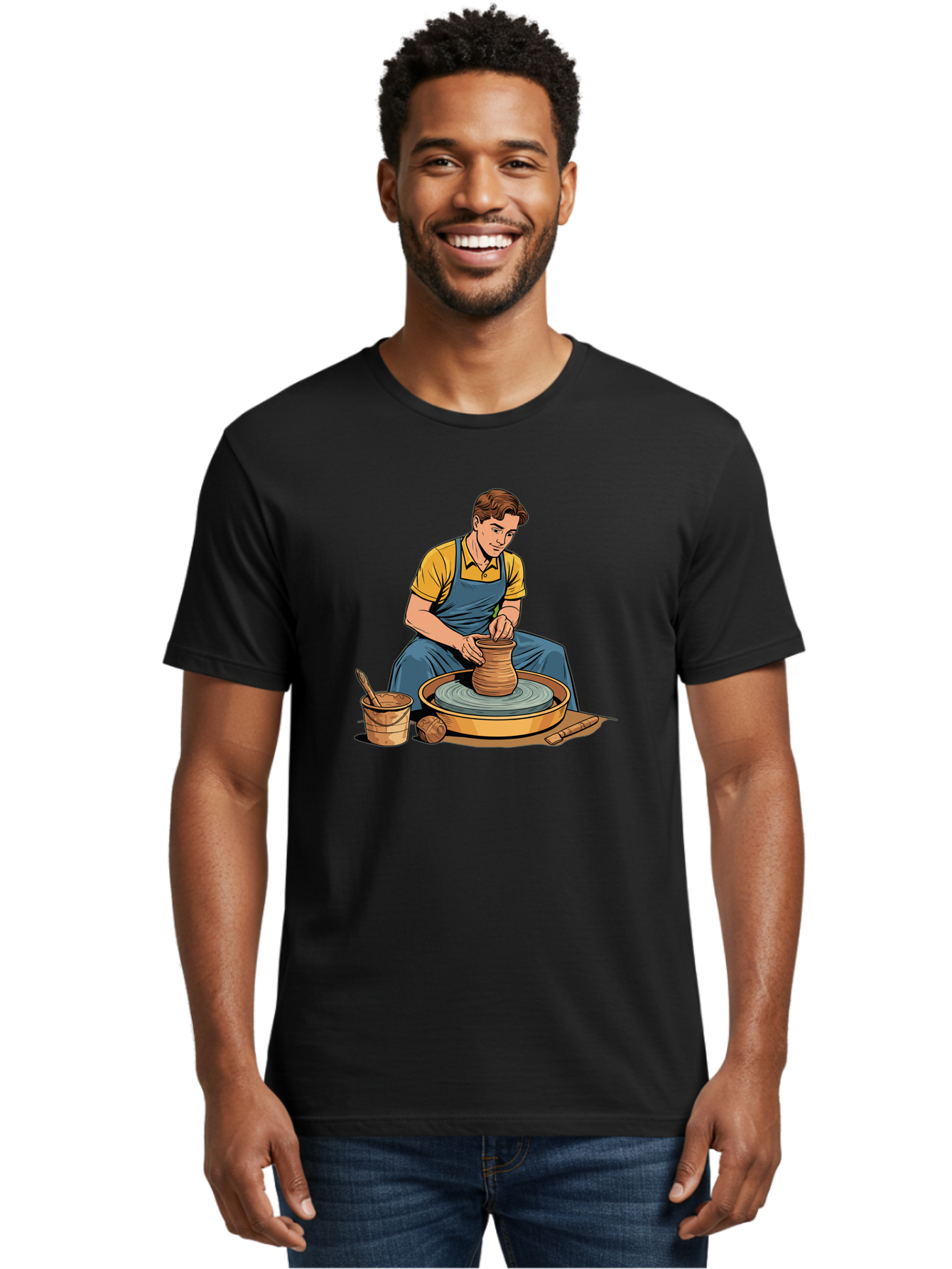 Potter-At-Work-9 Men'S Graphic Tee, 100% Cotton, Comfortable Casual Summer Wear, Machine Washable, Potter Shaping Clay, Pottery Wheel In Action, Crafting Ceramics, Artisanal Skills, Pottery Making, Handmade Crafts, Creative Process Bab228