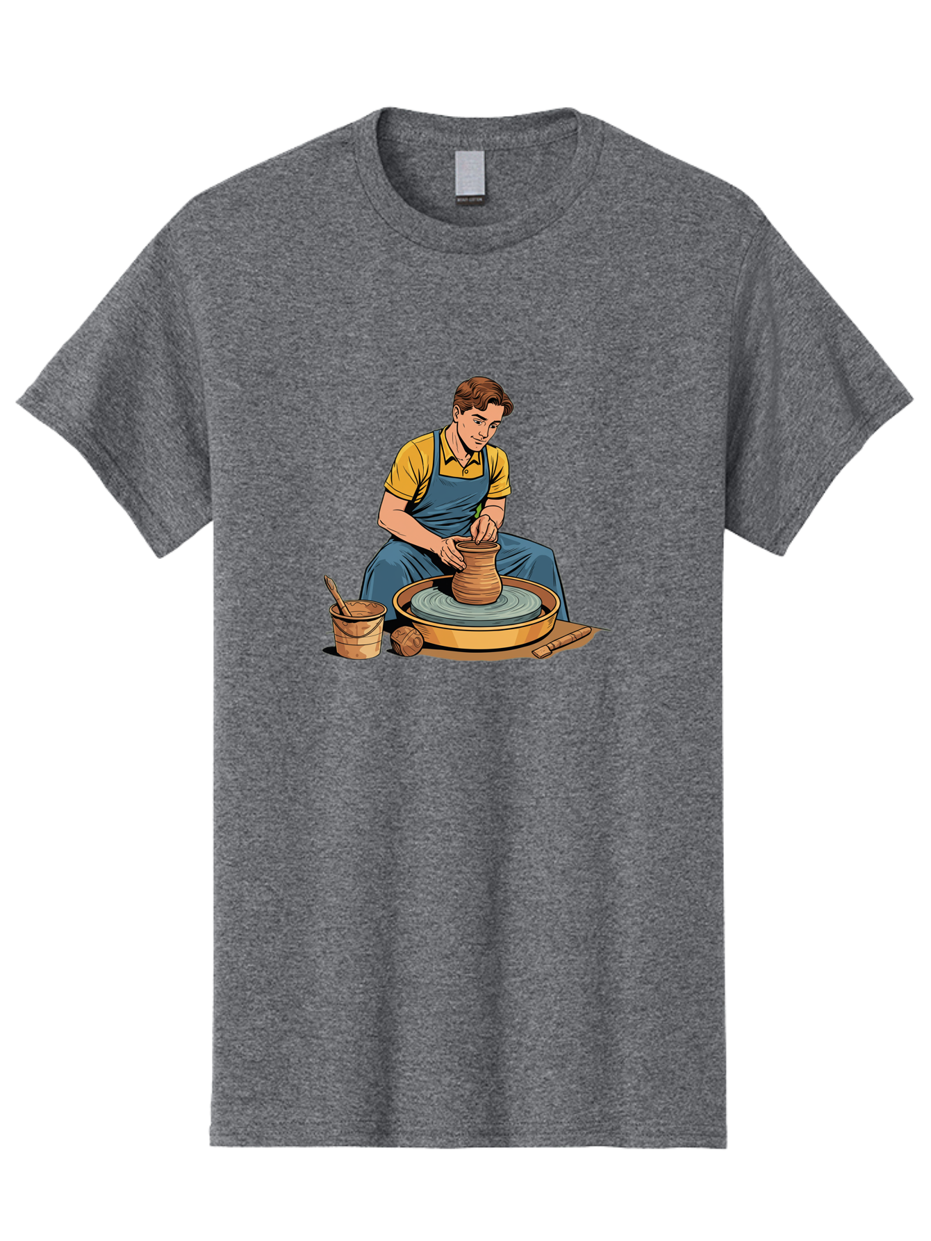 Potter-At-Work-9 Men'S Graphic Tee, 100% Cotton, Comfortable Casual Summer Wear, Machine Washable, Potter Shaping Clay, Pottery Wheel In Action, Crafting Ceramics, Artisanal Skills, Pottery Making, Handmade Crafts, Creative Process Bab228