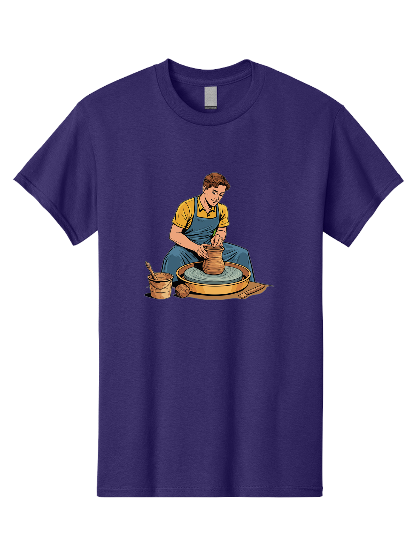 Potter-At-Work-9 Men'S Graphic Tee, 100% Cotton, Comfortable Casual Summer Wear, Machine Washable, Potter Shaping Clay, Pottery Wheel In Action, Crafting Ceramics, Artisanal Skills, Pottery Making, Handmade Crafts, Creative Process Bab228