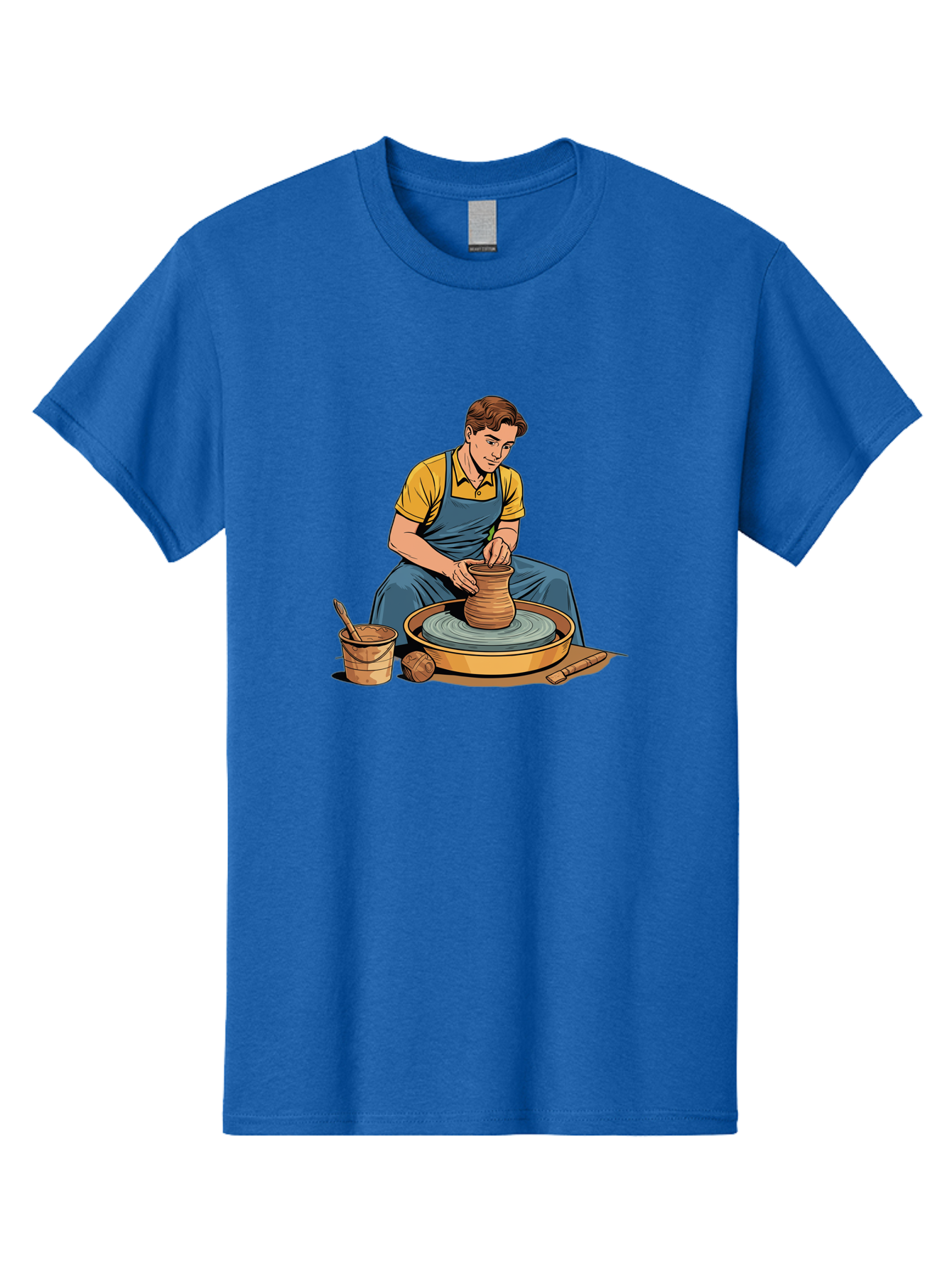 Potter-At-Work-9 Men'S Graphic Tee, 100% Cotton, Comfortable Casual Summer Wear, Machine Washable, Potter Shaping Clay, Pottery Wheel In Action, Crafting Ceramics, Artisanal Skills, Pottery Making, Handmade Crafts, Creative Process Bab228