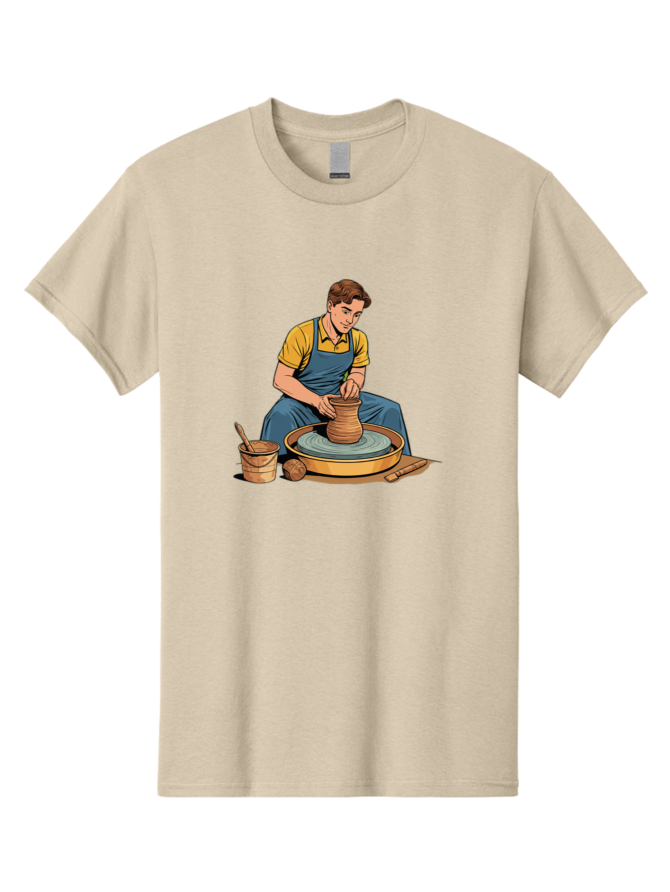 Potter-At-Work-9 Men'S Graphic Tee, 100% Cotton, Comfortable Casual Summer Wear, Machine Washable, Potter Shaping Clay, Pottery Wheel In Action, Crafting Ceramics, Artisanal Skills, Pottery Making, Handmade Crafts, Creative Process Bab228