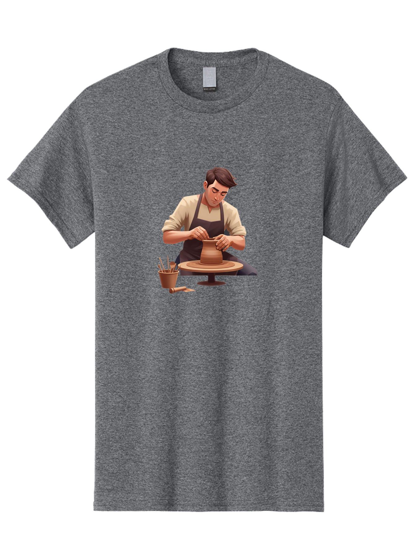 Potter-At-Work Men'S Graphic Tee, 100% Cotton, Comfortable Casual Summer Wear, Machine Washable, Potter Shaping Clay, Pottery Wheel, Creative Process, Craftsmanship, Handmade Ceramics, Artisanal Pottery, Clay Modeling, Pottery Tools Bab229