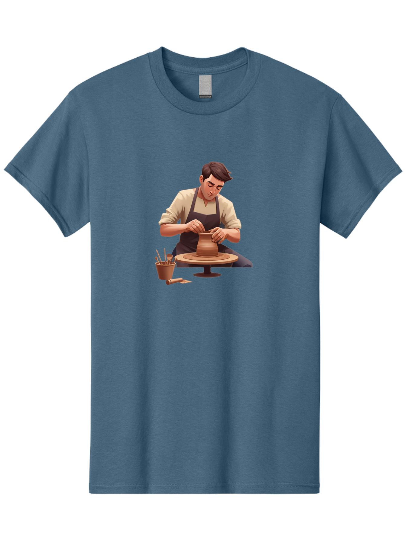 Potter-At-Work Men'S Graphic Tee, 100% Cotton, Comfortable Casual Summer Wear, Machine Washable, Potter Shaping Clay, Pottery Wheel, Creative Process, Craftsmanship, Handmade Ceramics, Artisanal Pottery, Clay Modeling, Pottery Tools Bab229