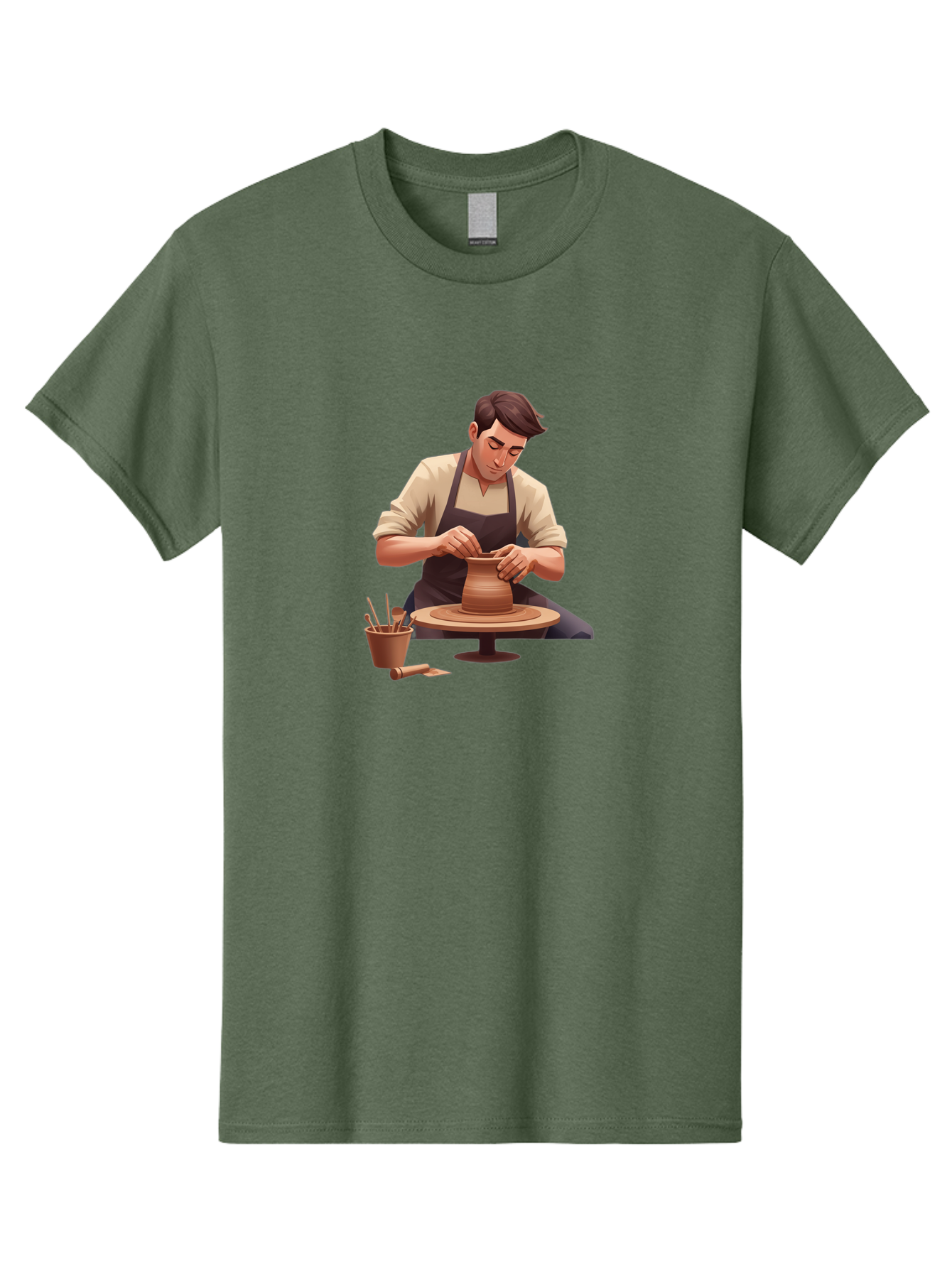 Potter-At-Work Men'S Graphic Tee, 100% Cotton, Comfortable Casual Summer Wear, Machine Washable, Potter Shaping Clay, Pottery Wheel, Creative Process, Craftsmanship, Handmade Ceramics, Artisanal Pottery, Clay Modeling, Pottery Tools Bab229