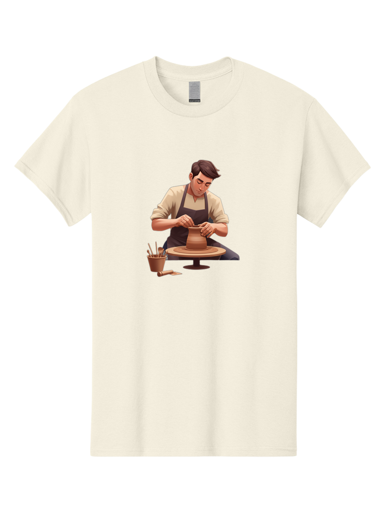 Potter-At-Work Men'S Graphic Tee, 100% Cotton, Comfortable Casual Summer Wear, Machine Washable, Potter Shaping Clay, Pottery Wheel, Creative Process, Craftsmanship, Handmade Ceramics, Artisanal Pottery, Clay Modeling, Pottery Tools Bab229