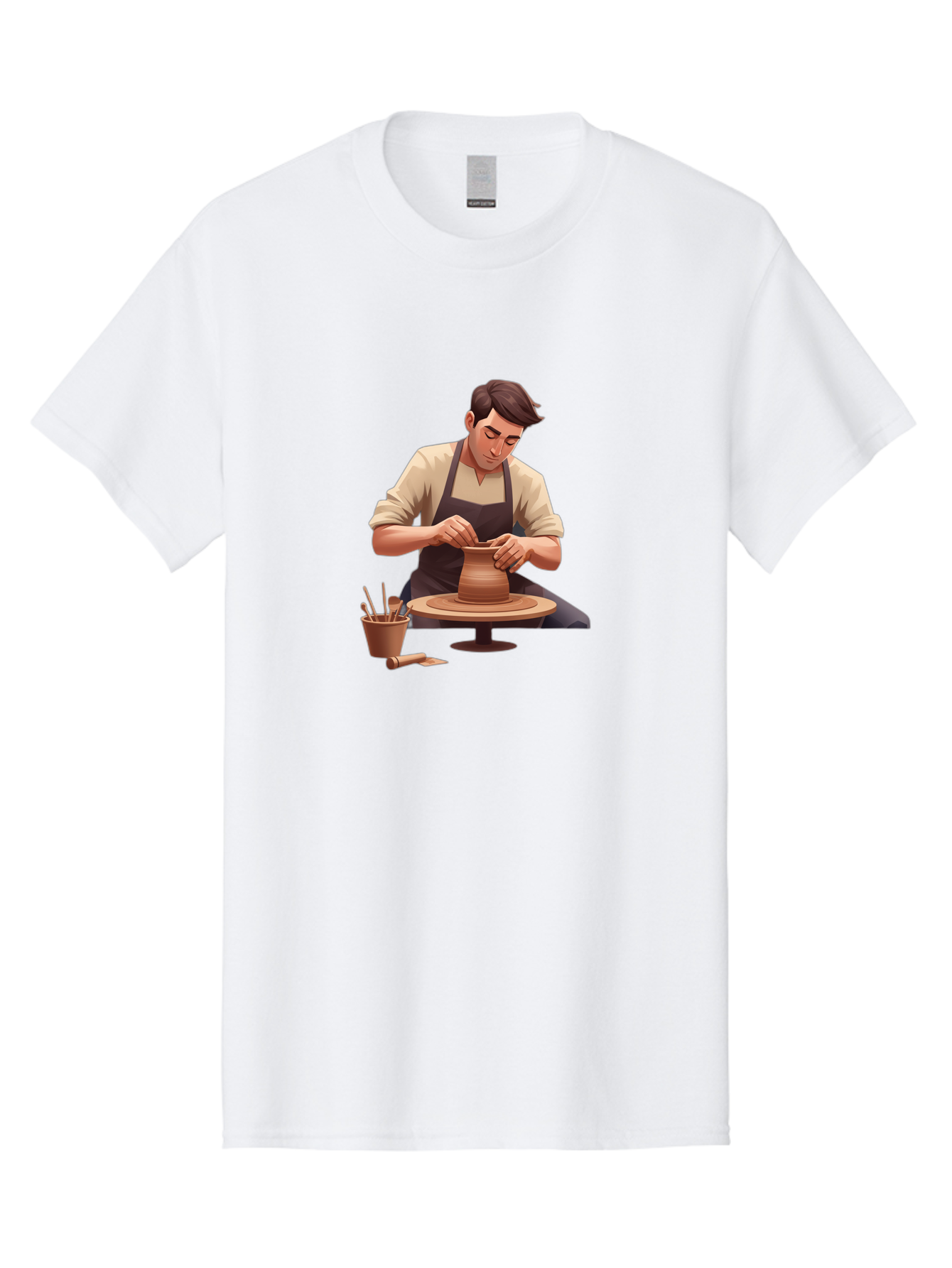 Potter-At-Work Men'S Graphic Tee, 100% Cotton, Comfortable Casual Summer Wear, Machine Washable, Potter Shaping Clay, Pottery Wheel, Creative Process, Craftsmanship, Handmade Ceramics, Artisanal Pottery, Clay Modeling, Pottery Tools Bab229