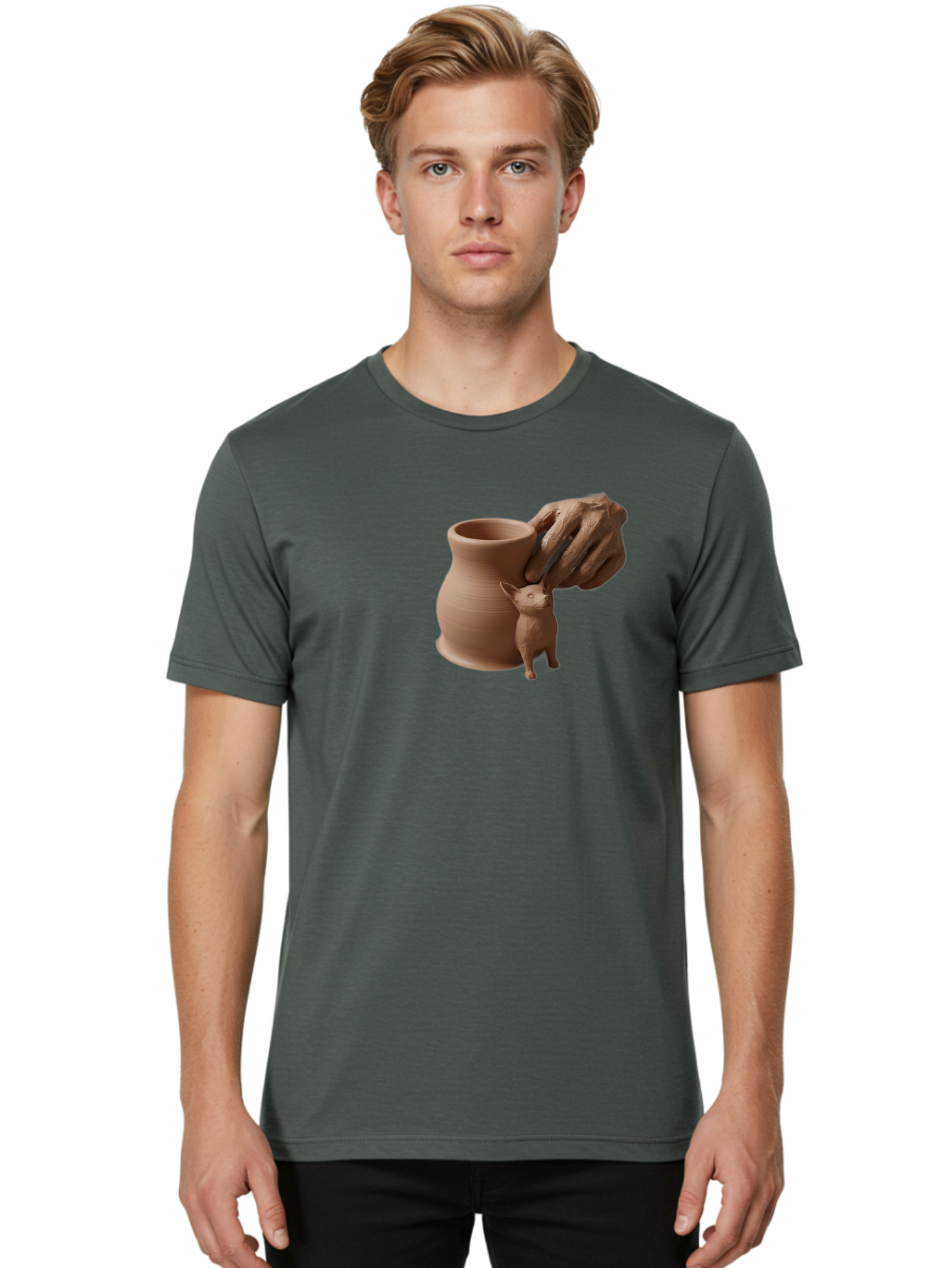 Potter-S-Hand Men'S Graphic Tee, 100% Cotton, Comfortable Casual Summer Wear, Machine Washable, Clay Pottery, Handmade Ceramics, Pottery Wheel, Earthenware, Clay Modeling, Sculpting, Creative Expression, Artistic Process, Pottery Art, Bab230