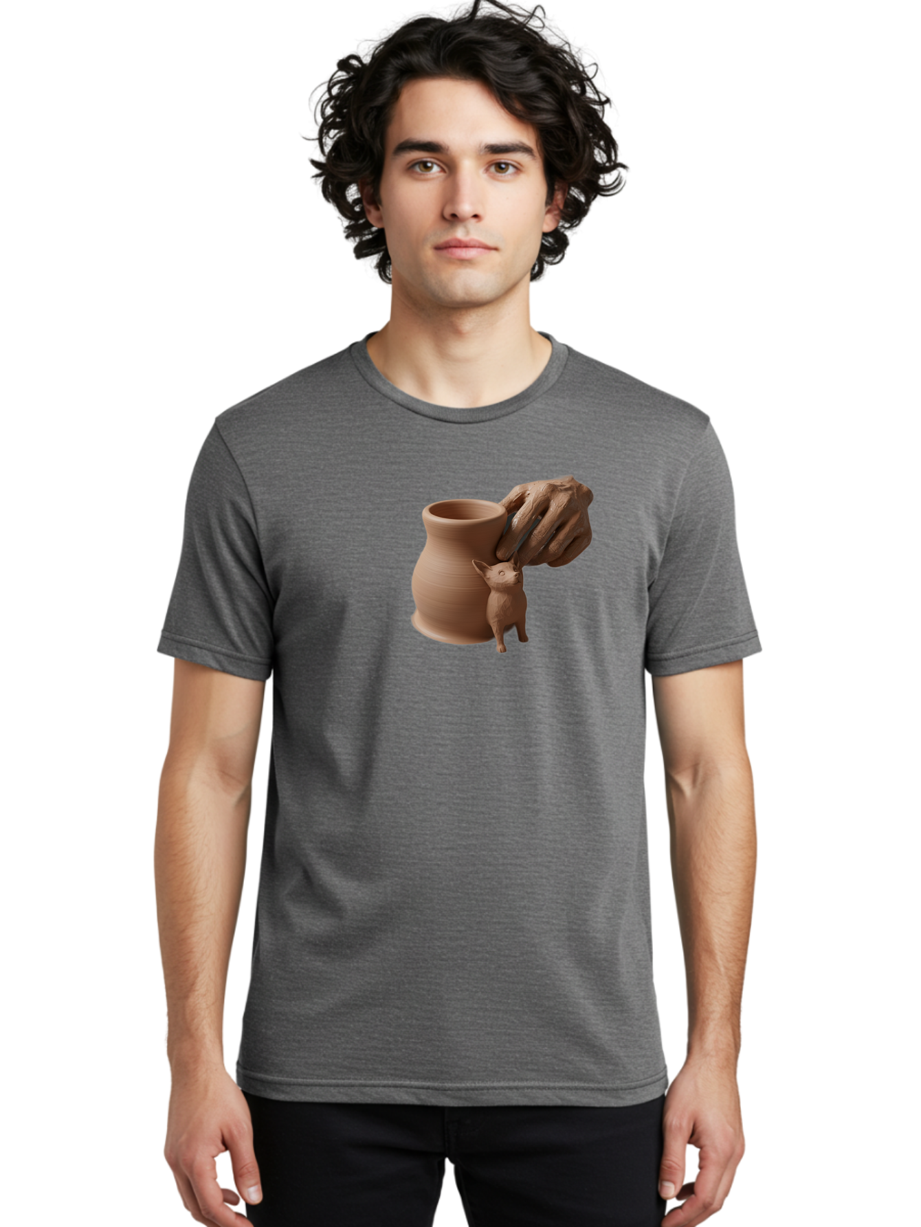 Potter-S-Hand Men'S Graphic Tee, 100% Cotton, Comfortable Casual Summer Wear, Machine Washable, Clay Pottery, Handmade Ceramics, Pottery Wheel, Earthenware, Clay Modeling, Sculpting, Creative Expression, Artistic Process, Pottery Art, Bab230