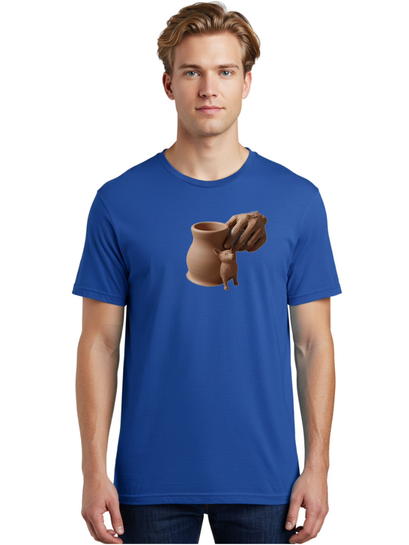 Potter-S-Hand Men'S Graphic Tee, 100% Cotton, Comfortable Casual Summer Wear, Machine Washable, Clay Pottery, Handmade Ceramics, Pottery Wheel, Earthenware, Clay Modeling, Sculpting, Creative Expression, Artistic Process, Pottery Art, Bab230