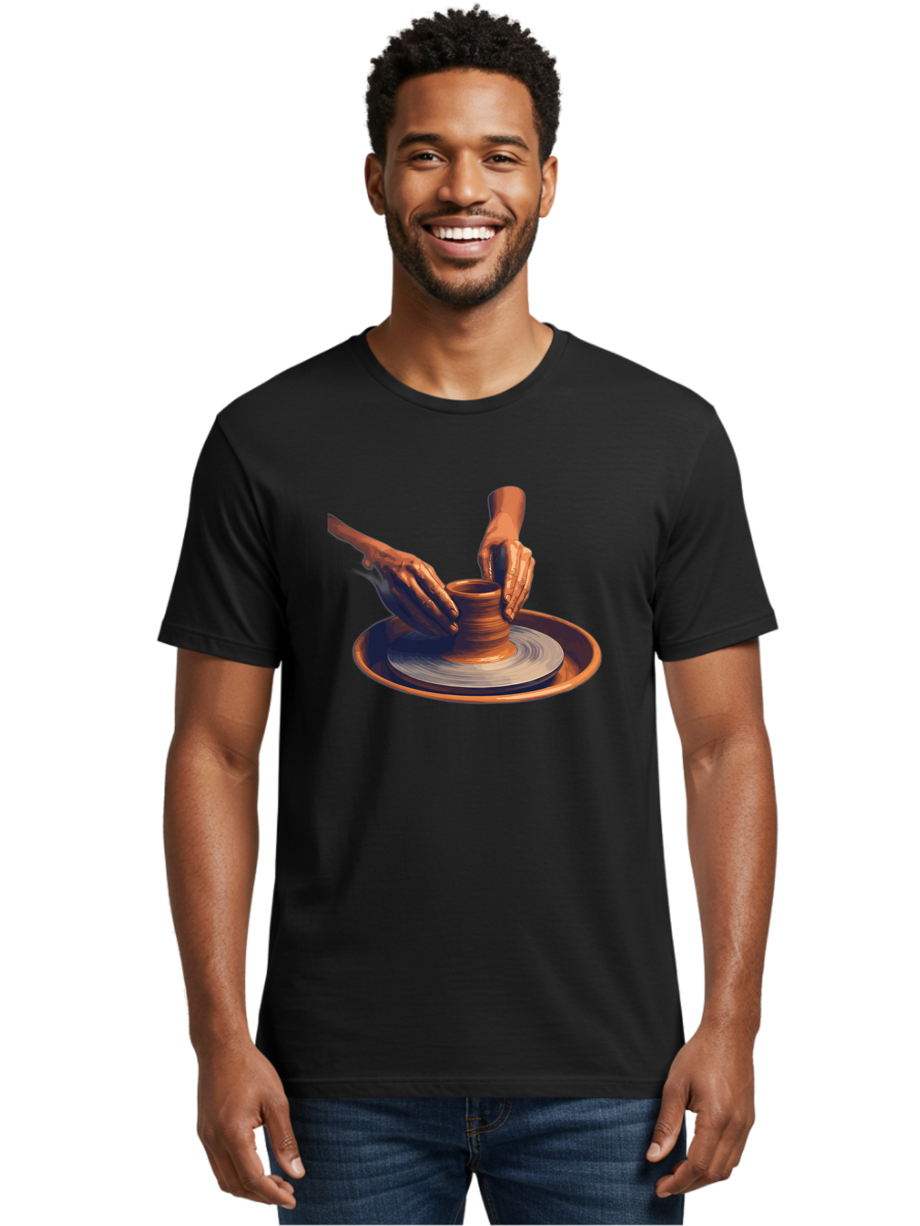 Potter-S-Hands Men'S Graphic Tee, 100% Cotton, Comfortable Casual Summer Wear, Machine Washable, Pottery Wheel, Clay Pot, Crafting, Hands Shaping, Creative Process, Artisanal, Handmade, Pottery Making, Ceramics, Skilled Craftsmanship Bab231