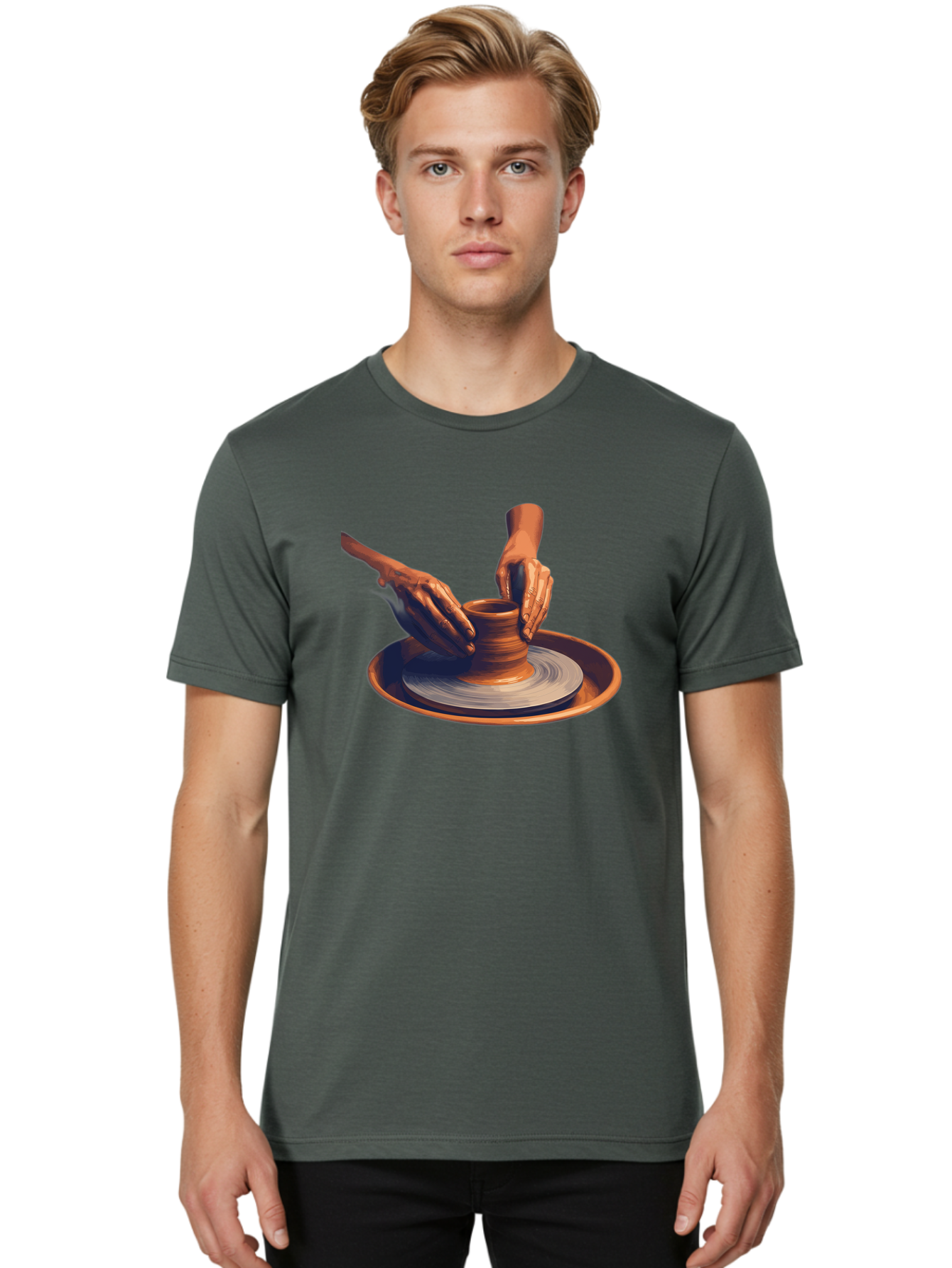 Potter-S-Hands Men'S Graphic Tee, 100% Cotton, Comfortable Casual Summer Wear, Machine Washable, Pottery Wheel, Clay Pot, Crafting, Hands Shaping, Creative Process, Artisanal, Handmade, Pottery Making, Ceramics, Skilled Craftsmanship Bab231