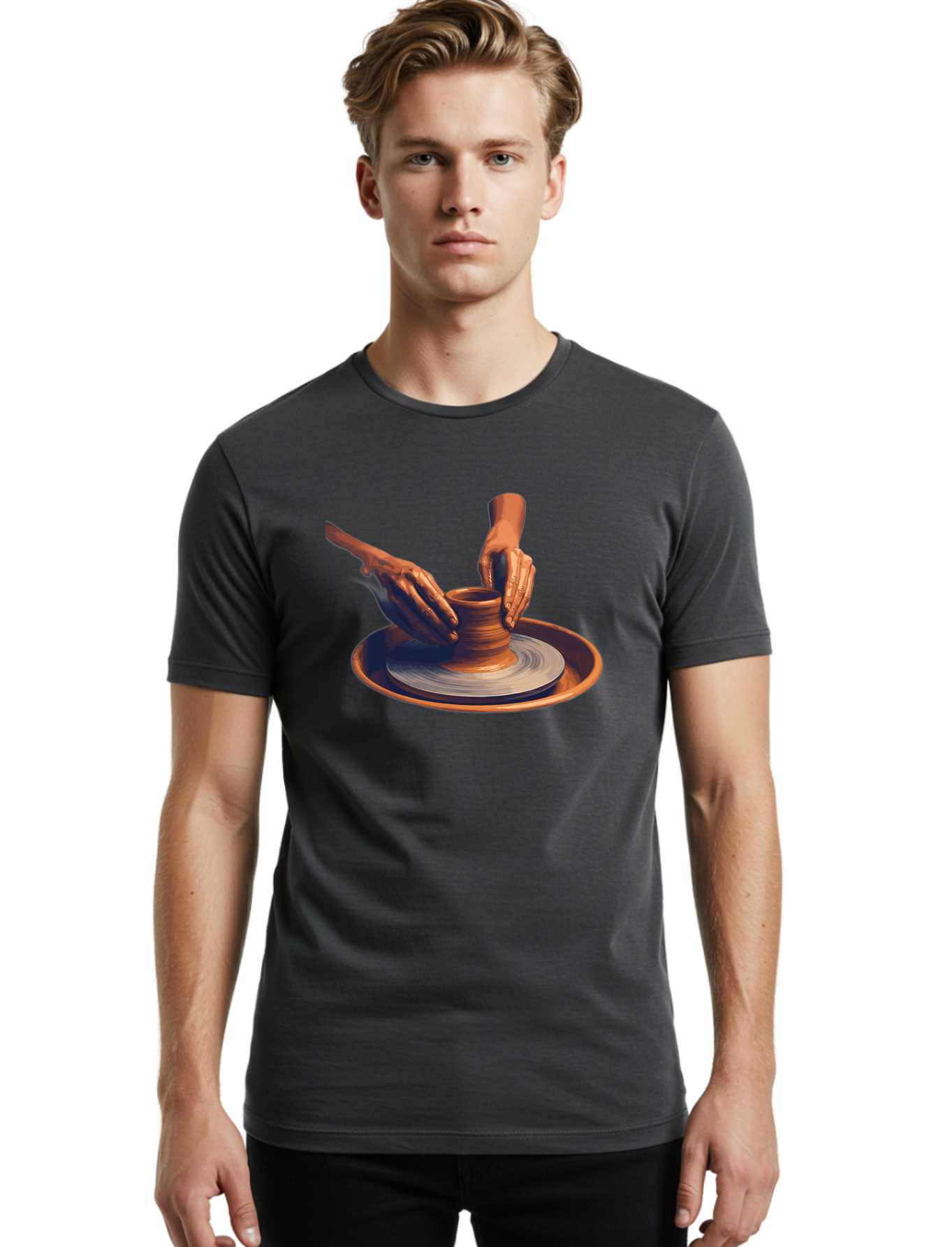 Potter-S-Hands Men'S Graphic Tee, 100% Cotton, Comfortable Casual Summer Wear, Machine Washable, Pottery Wheel, Clay Pot, Crafting, Hands Shaping, Creative Process, Artisanal, Handmade, Pottery Making, Ceramics, Skilled Craftsmanship Bab231