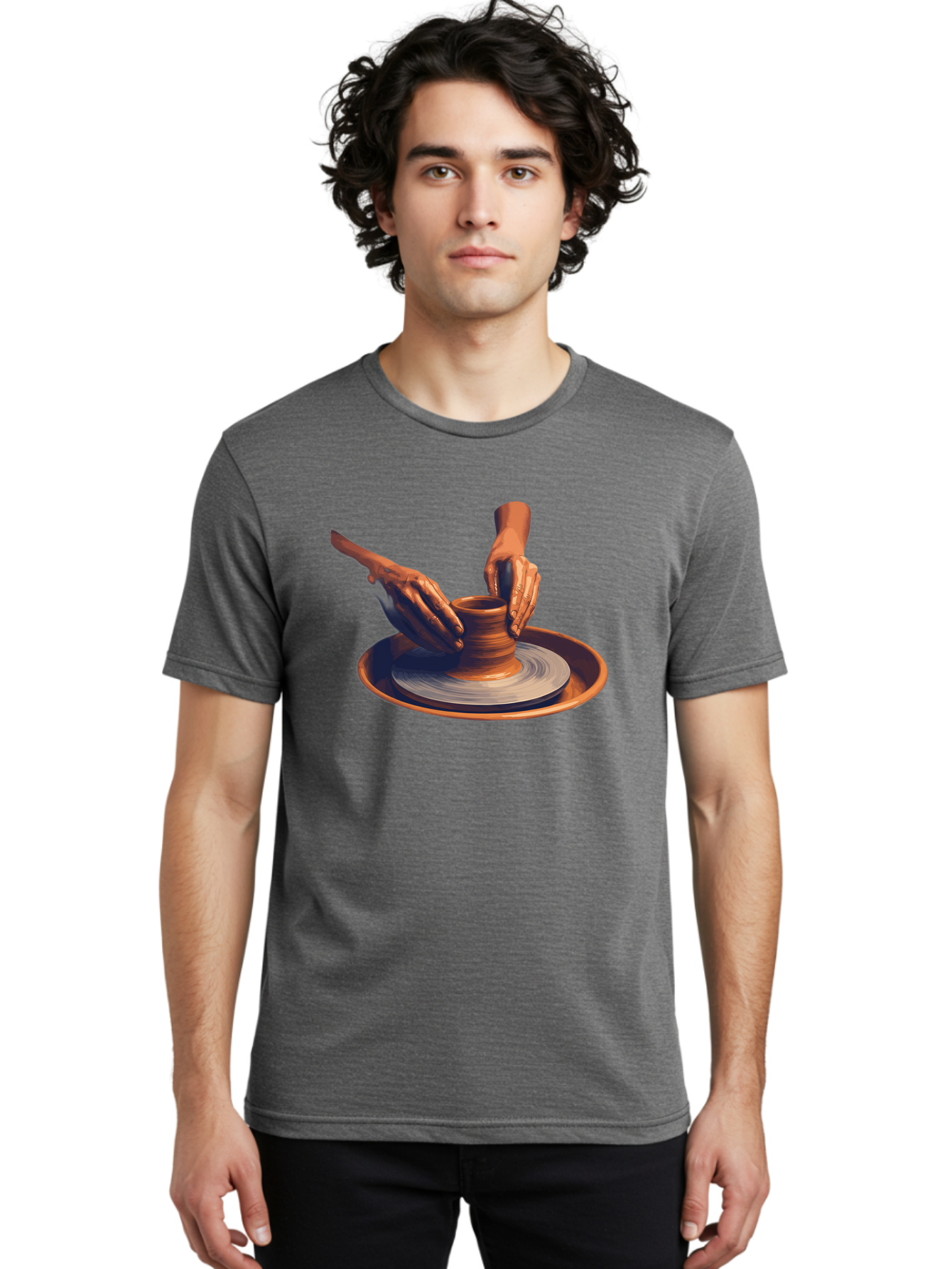 Potter-S-Hands Men'S Graphic Tee, 100% Cotton, Comfortable Casual Summer Wear, Machine Washable, Pottery Wheel, Clay Pot, Crafting, Hands Shaping, Creative Process, Artisanal, Handmade, Pottery Making, Ceramics, Skilled Craftsmanship Bab231