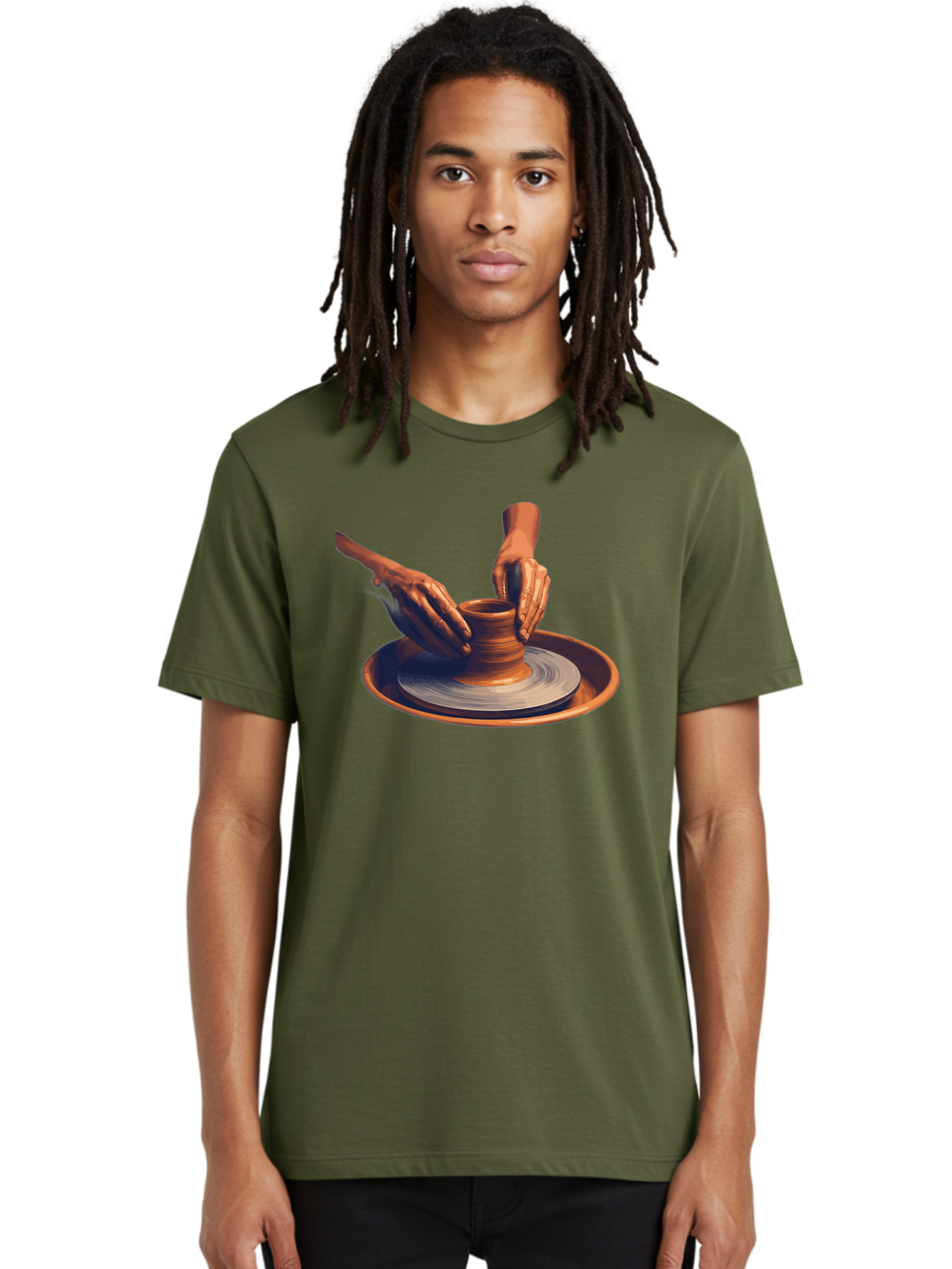Potter-S-Hands Men'S Graphic Tee, 100% Cotton, Comfortable Casual Summer Wear, Machine Washable, Pottery Wheel, Clay Pot, Crafting, Hands Shaping, Creative Process, Artisanal, Handmade, Pottery Making, Ceramics, Skilled Craftsmanship Bab231