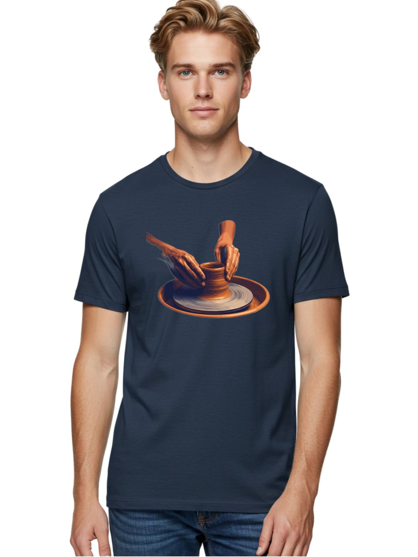 Potter-S-Hands Men'S Graphic Tee, 100% Cotton, Comfortable Casual Summer Wear, Machine Washable, Pottery Wheel, Clay Pot, Crafting, Hands Shaping, Creative Process, Artisanal, Handmade, Pottery Making, Ceramics, Skilled Craftsmanship Bab231