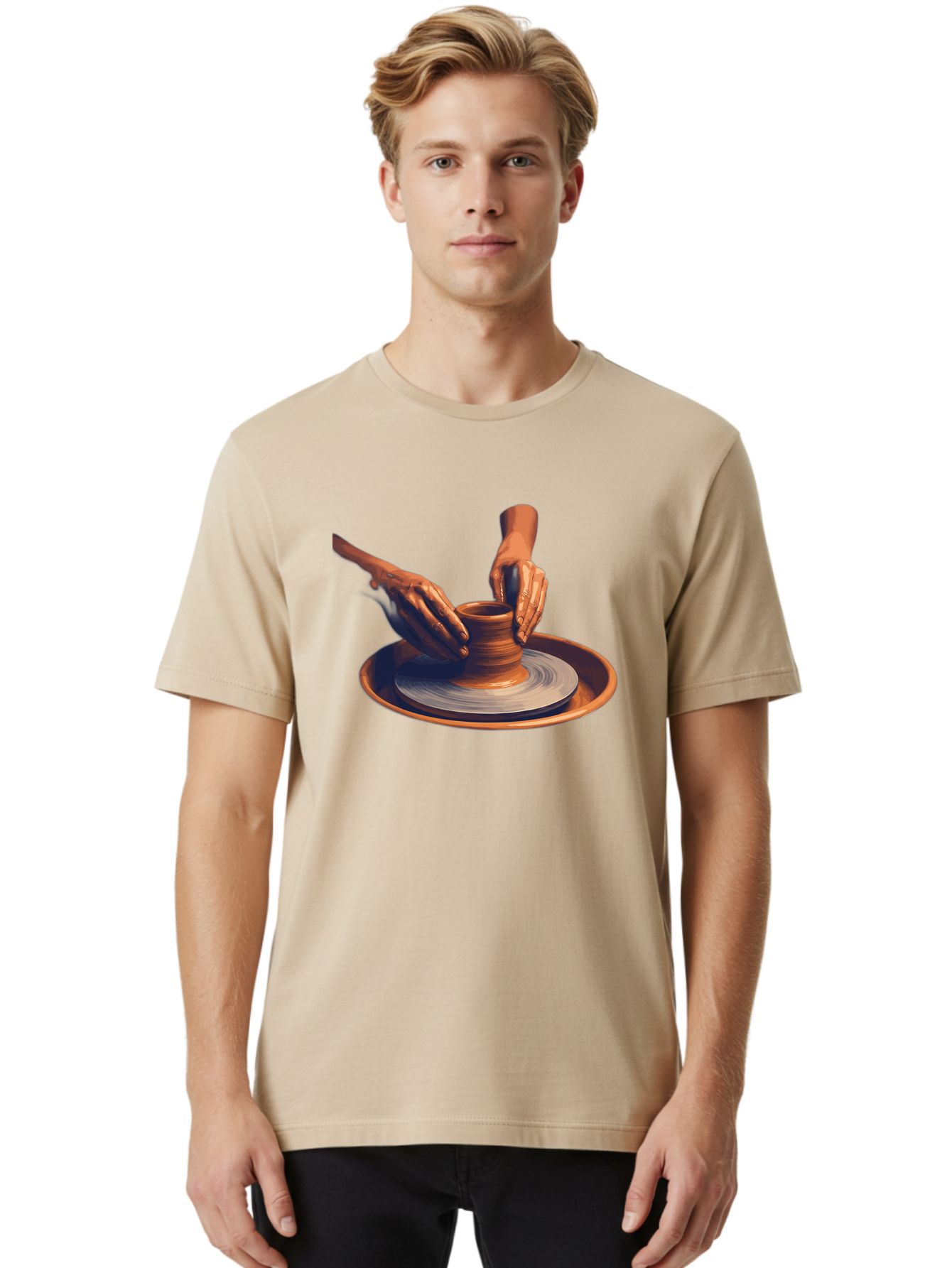 Potter-S-Hands Men'S Graphic Tee, 100% Cotton, Comfortable Casual Summer Wear, Machine Washable, Pottery Wheel, Clay Pot, Crafting, Hands Shaping, Creative Process, Artisanal, Handmade, Pottery Making, Ceramics, Skilled Craftsmanship Bab231