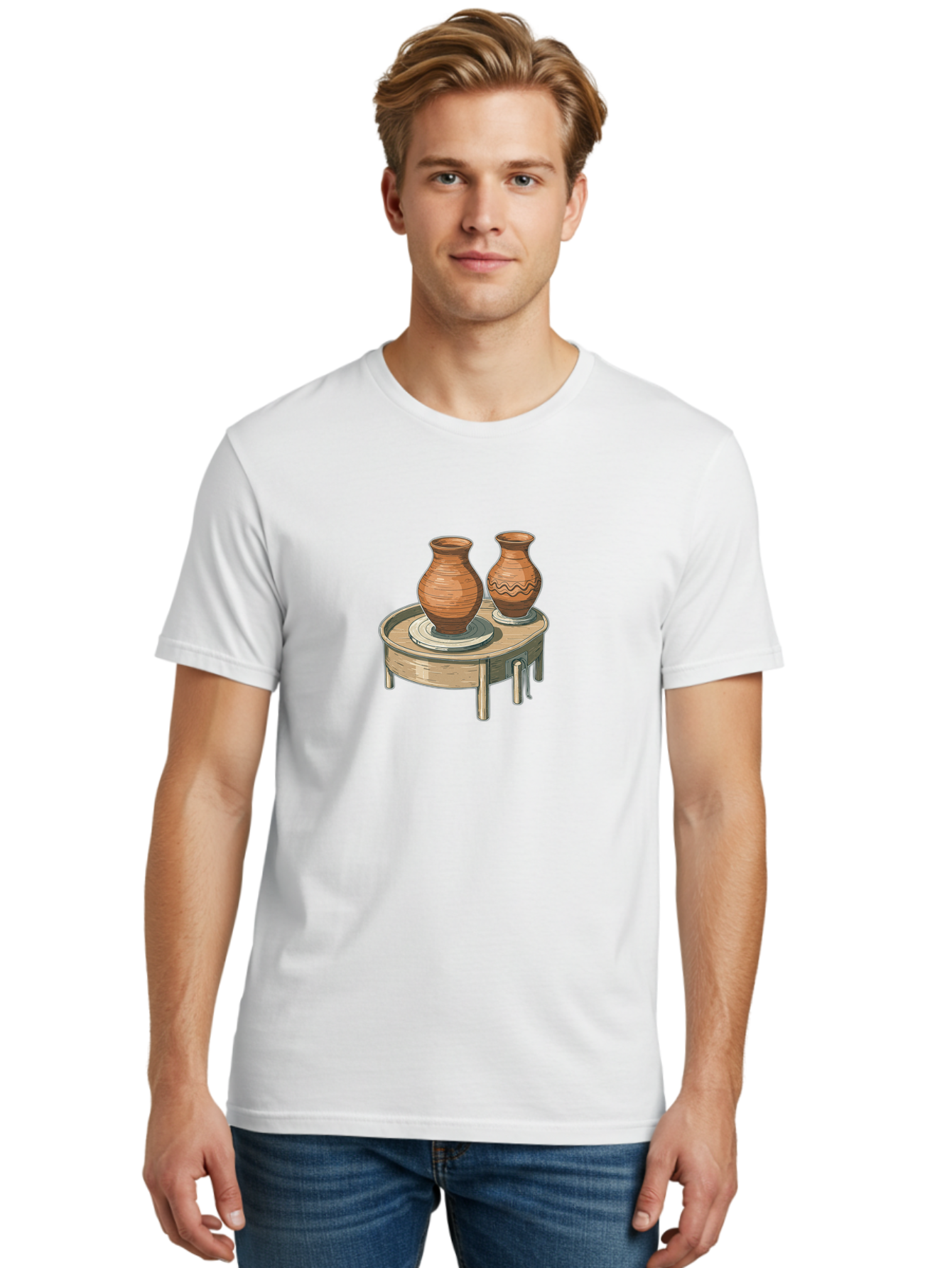 Potter-S-Wheel-1 Men'S Graphic Tee, 100% Cotton, Comfortable Casual Summer Wear, Machine Washable, Potter'S Wheel, Clay Pots, Handmade Ceramics, Pottery Making, Clay Crafts, Artisanal Pottery, Pottery Wheel, Ceramics Art Bab232