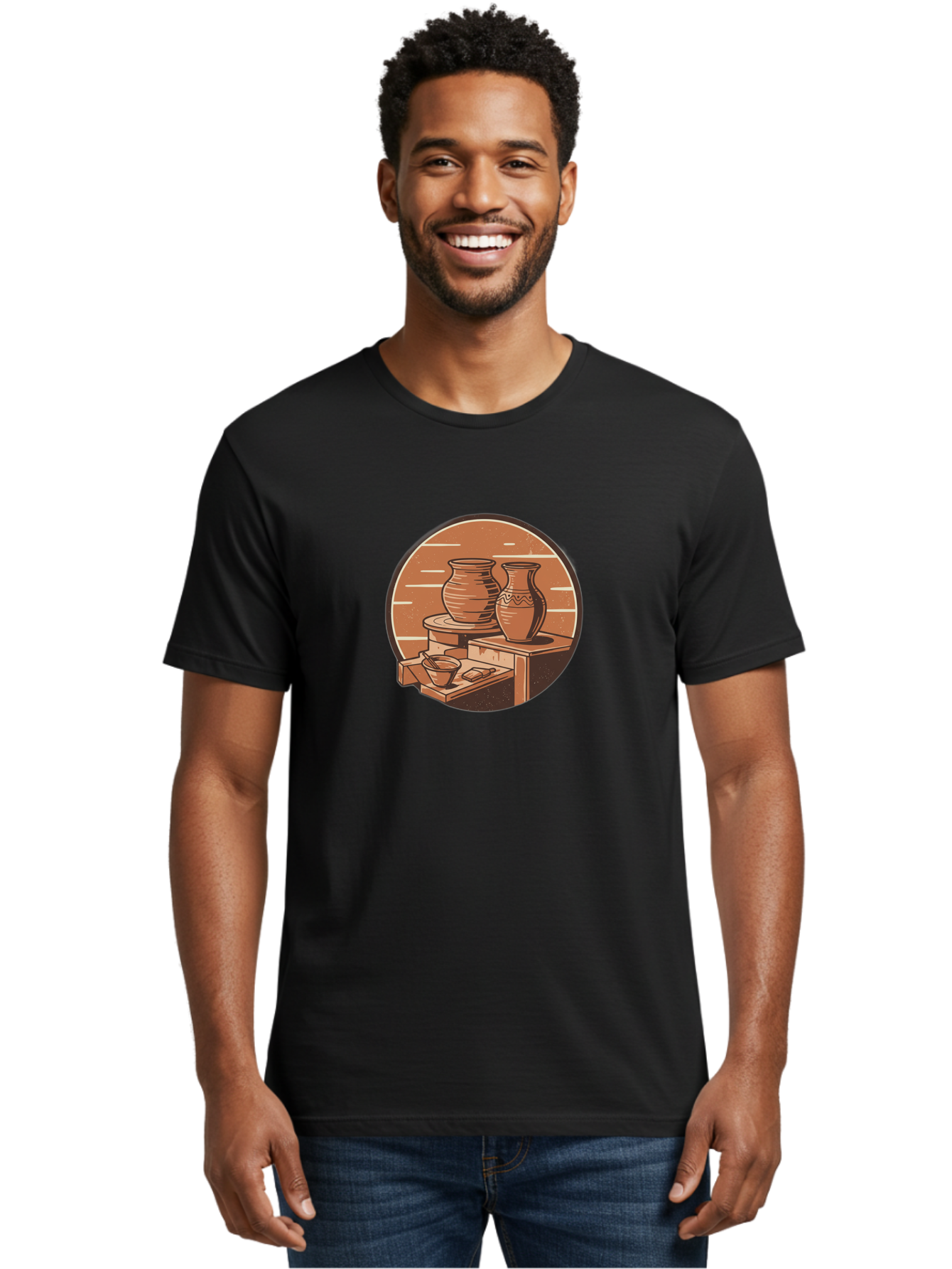 Potter-S-Wheel-3 Men'S Graphic Tee, 100% Cotton, Comfortable Casual Summer Wear, Machine Washable, Pottery Worktable, Clay Pottery, Ceramics, Handmade Crafts, Potter'S Wheel, Artisan Work, Creative Process, Pottery Making, Artistic Expression, Bab234