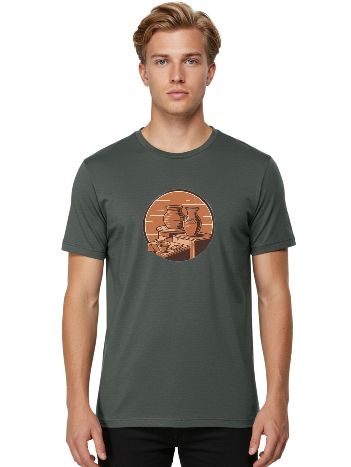 Potter-S-Wheel-3 Men'S Graphic Tee, 100% Cotton, Comfortable Casual Summer Wear, Machine Washable, Pottery Worktable, Clay Pottery, Ceramics, Handmade Crafts, Potter'S Wheel, Artisan Work, Creative Process, Pottery Making, Artistic Expression, Bab234