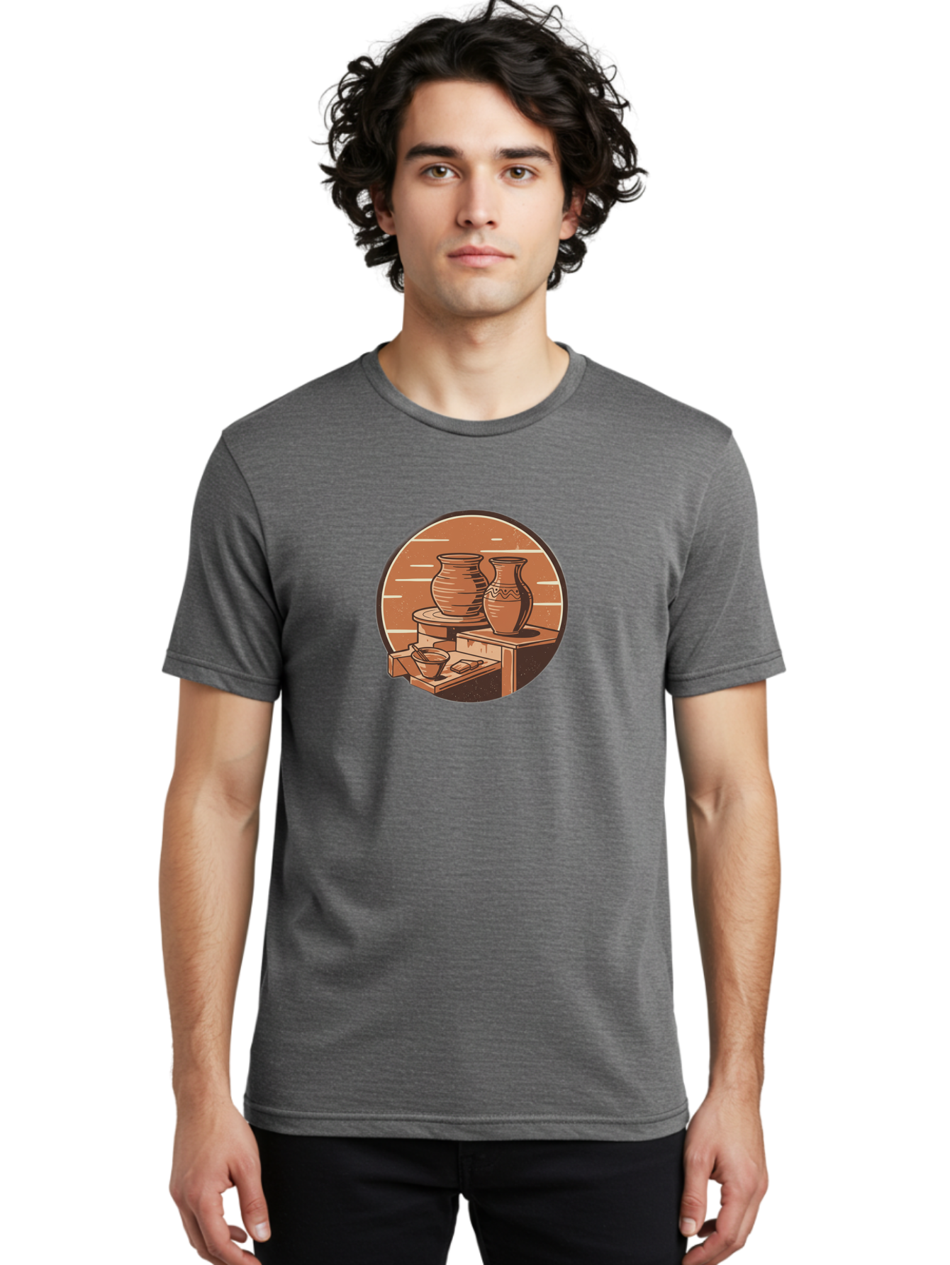 Potter-S-Wheel-3 Men'S Graphic Tee, 100% Cotton, Comfortable Casual Summer Wear, Machine Washable, Pottery Worktable, Clay Pottery, Ceramics, Handmade Crafts, Potter'S Wheel, Artisan Work, Creative Process, Pottery Making, Artistic Expression, Bab234