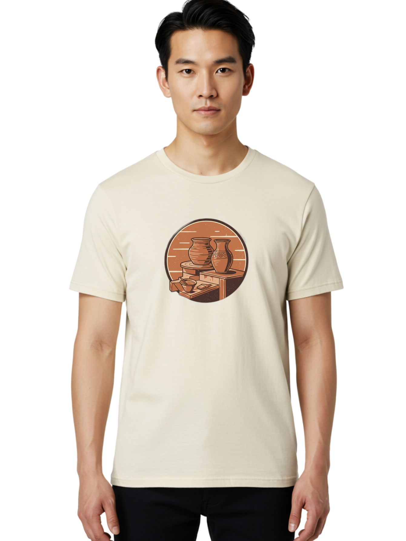Potter-S-Wheel-3 Men'S Graphic Tee, 100% Cotton, Comfortable Casual Summer Wear, Machine Washable, Pottery Worktable, Clay Pottery, Ceramics, Handmade Crafts, Potter'S Wheel, Artisan Work, Creative Process, Pottery Making, Artistic Expression, Bab234