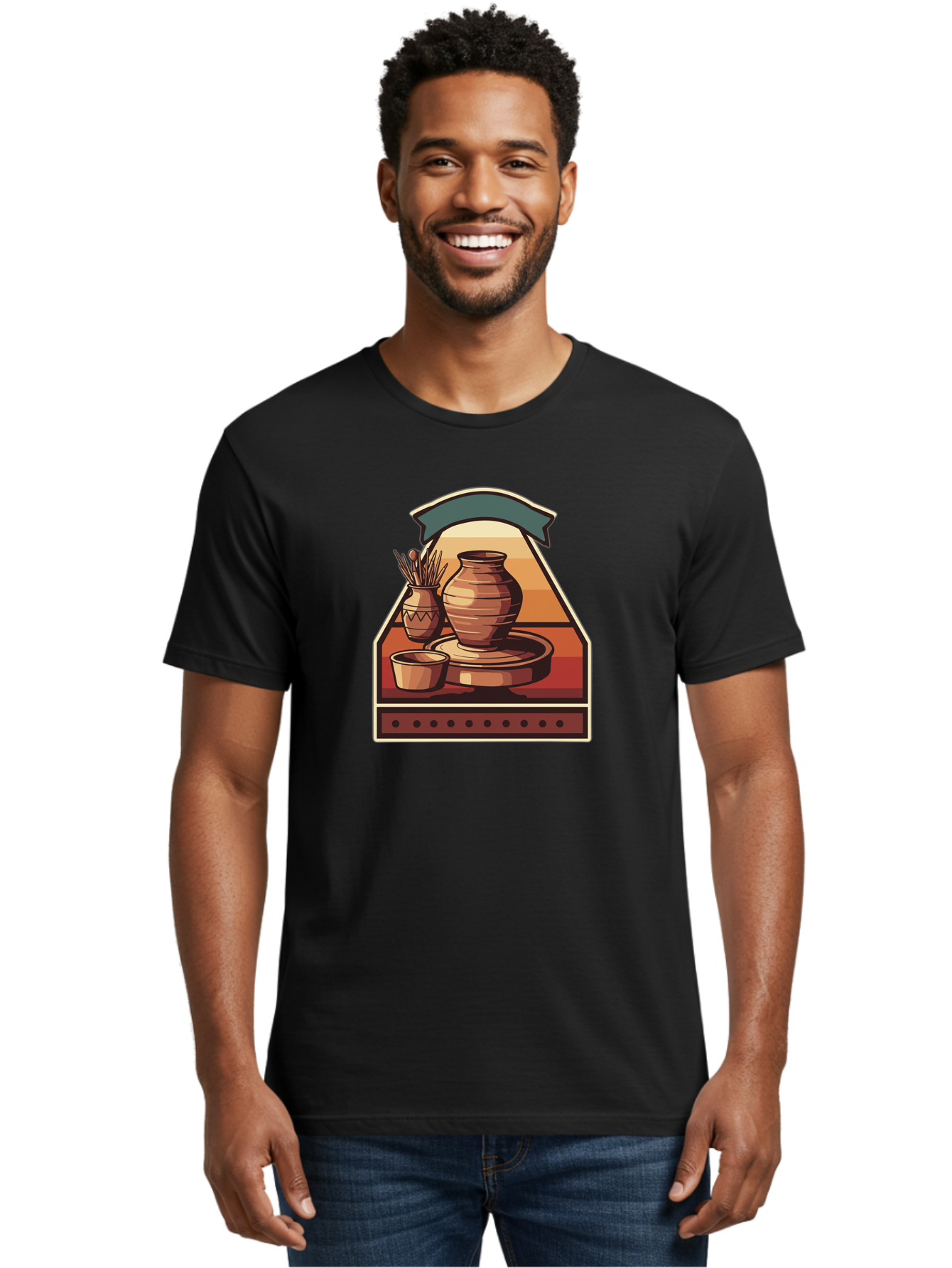 Potter-S-Wheel-4 Men'S Graphic Tee, 100% Cotton, Comfortable Casual Summer Wear, Machine Washable, Potter'S Wheel, Clay Pot, Ceramic Vase, Pottery Tools, Creative Workspace, Artistic Process, Handmade Crafts, Earthy Tones, Traditional Pottery Bab235