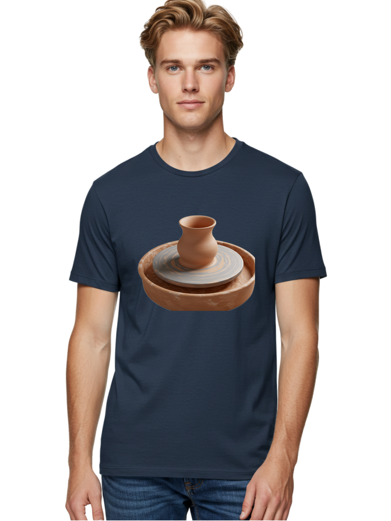 Potter-S-Wheel-5 Men'S Graphic Tee, 100% Cotton, Comfortable Casual Summer Wear, Machine Washable, Potter'S Wheel, Clay Pot, Pottery Making, Ceramics, Handmade, Artisanal, Creative Process, Craft, Pottery Wheel, Clay Vessel Bab236