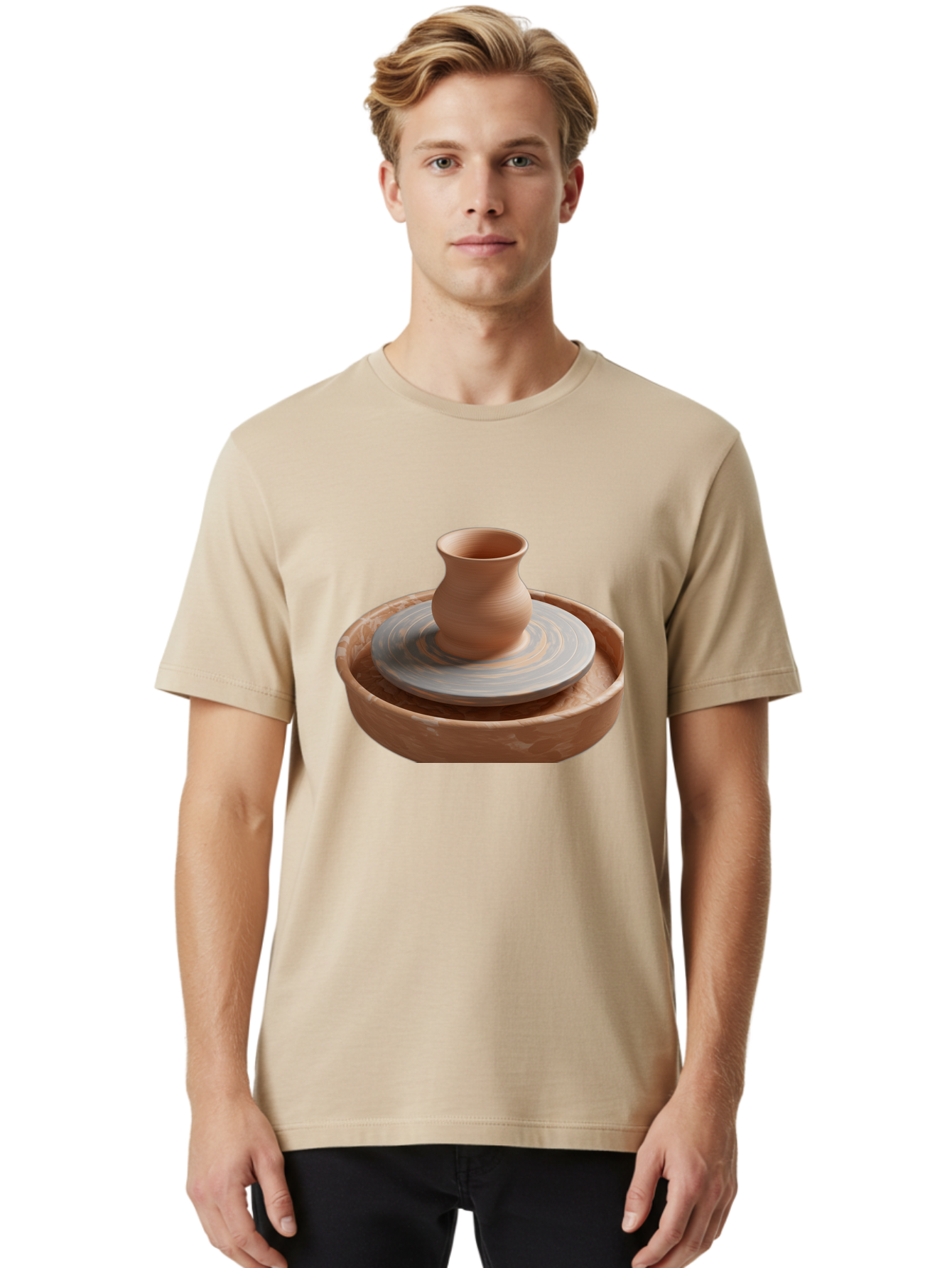 Potter-S-Wheel-5 Men'S Graphic Tee, 100% Cotton, Comfortable Casual Summer Wear, Machine Washable, Potter'S Wheel, Clay Pot, Pottery Making, Ceramics, Handmade, Artisanal, Creative Process, Craft, Pottery Wheel, Clay Vessel Bab236